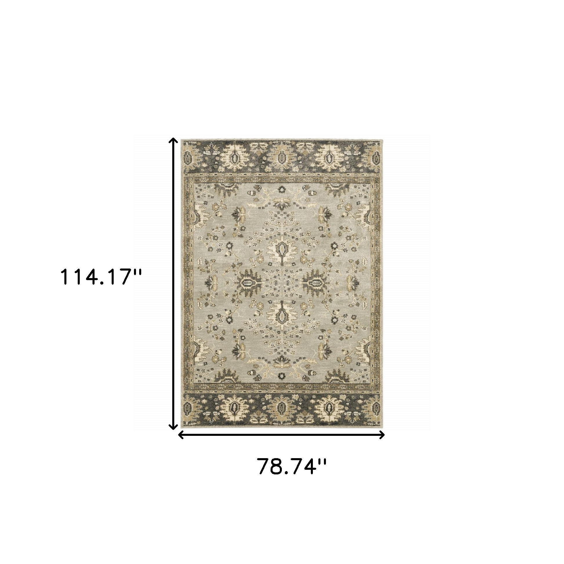 6" X 9" Grey Brown Tan And Beige Oriental Power Loom Stain Resistant Area Rug