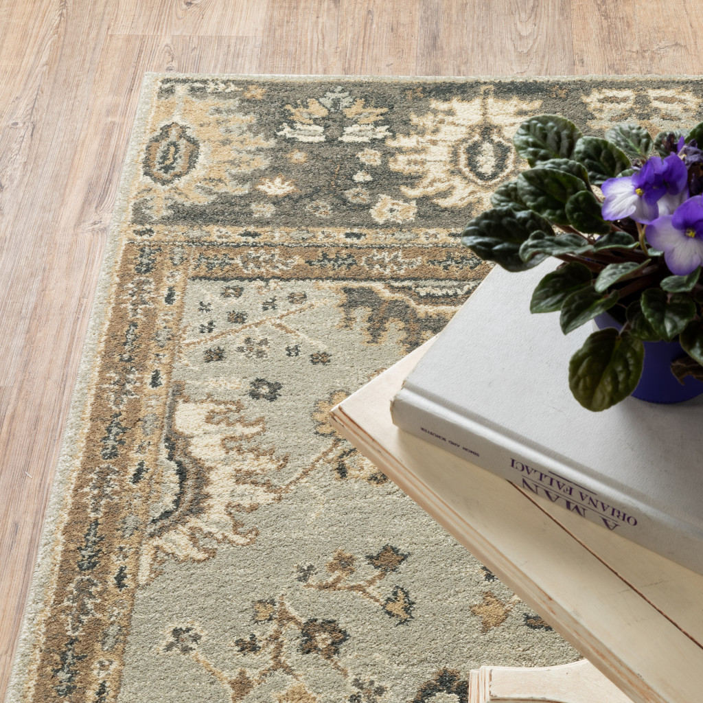 6" X 9" Grey Brown Tan And Beige Oriental Power Loom Stain Resistant Area Rug