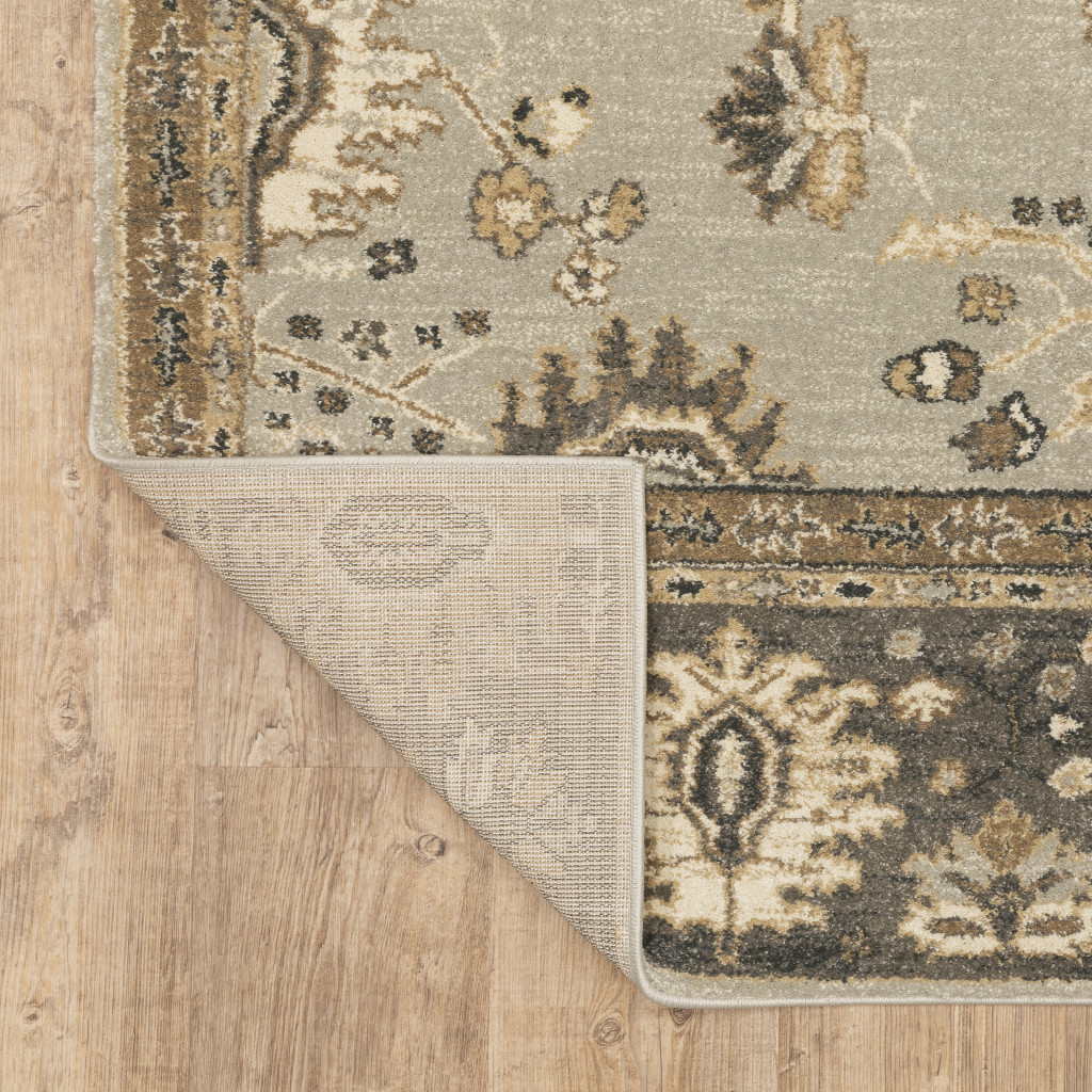 6" X 9" Grey Brown Tan And Beige Oriental Power Loom Stain Resistant Area Rug