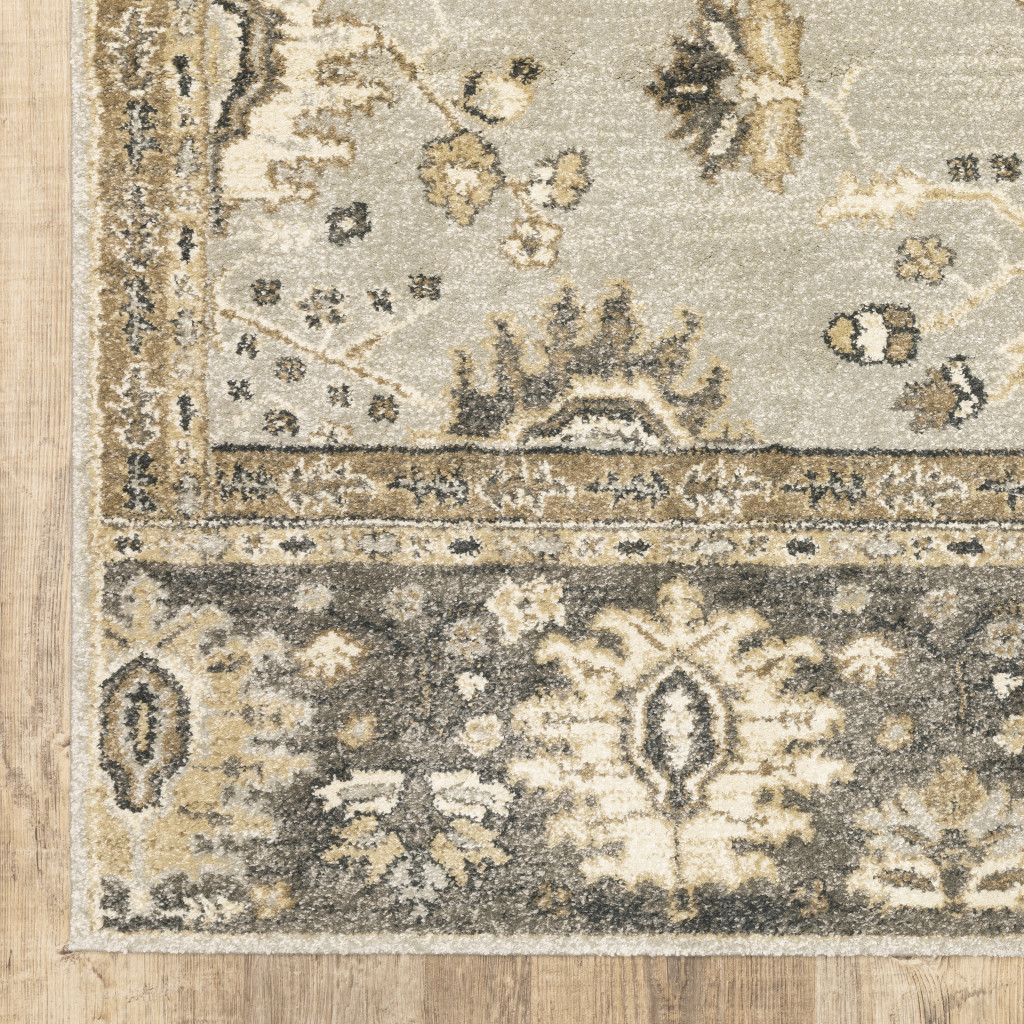 6" X 9" Grey Brown Tan And Beige Oriental Power Loom Stain Resistant Area Rug