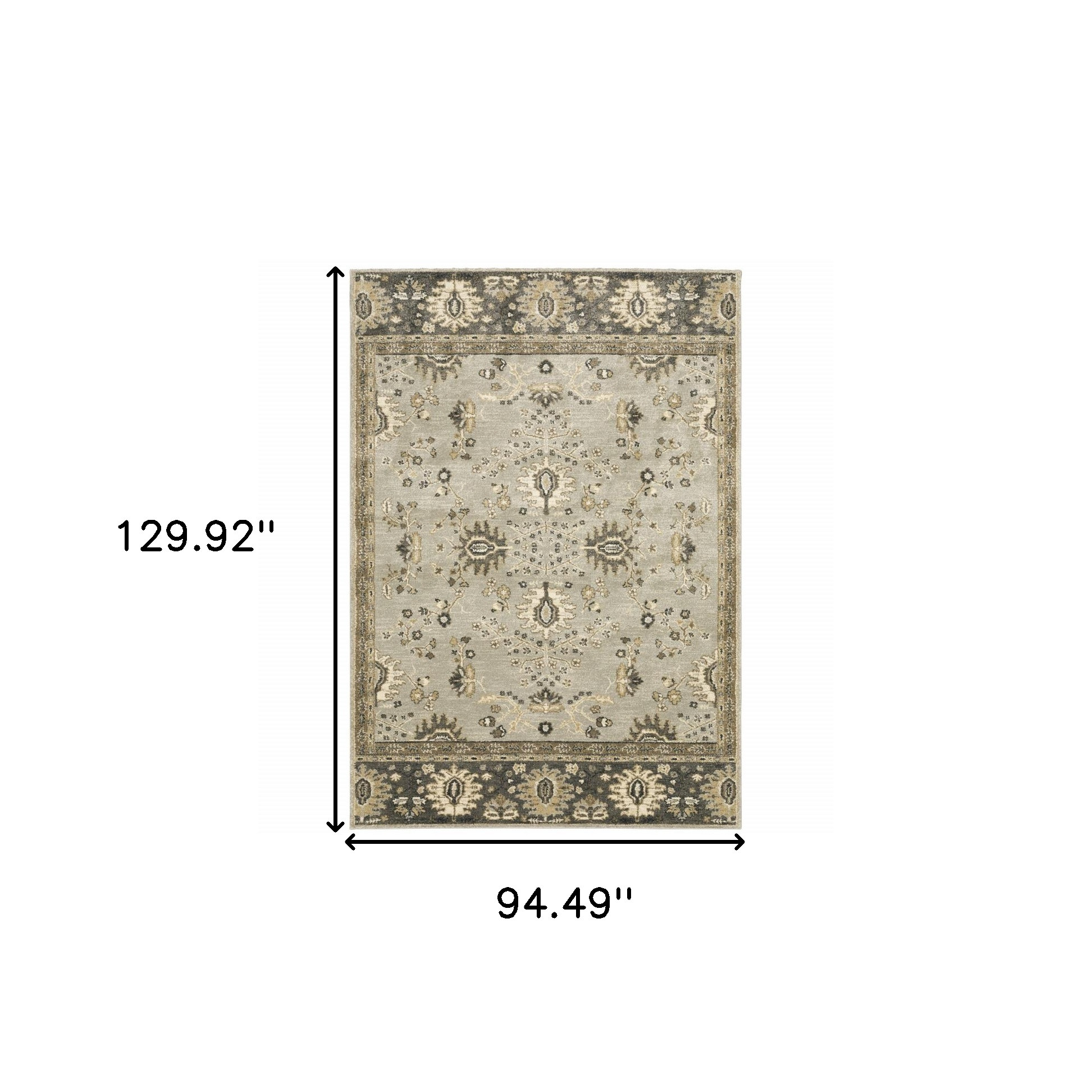 8" X 11" Grey Brown Tan And Beige Oriental Power Loom Stain Resistant Area Rug