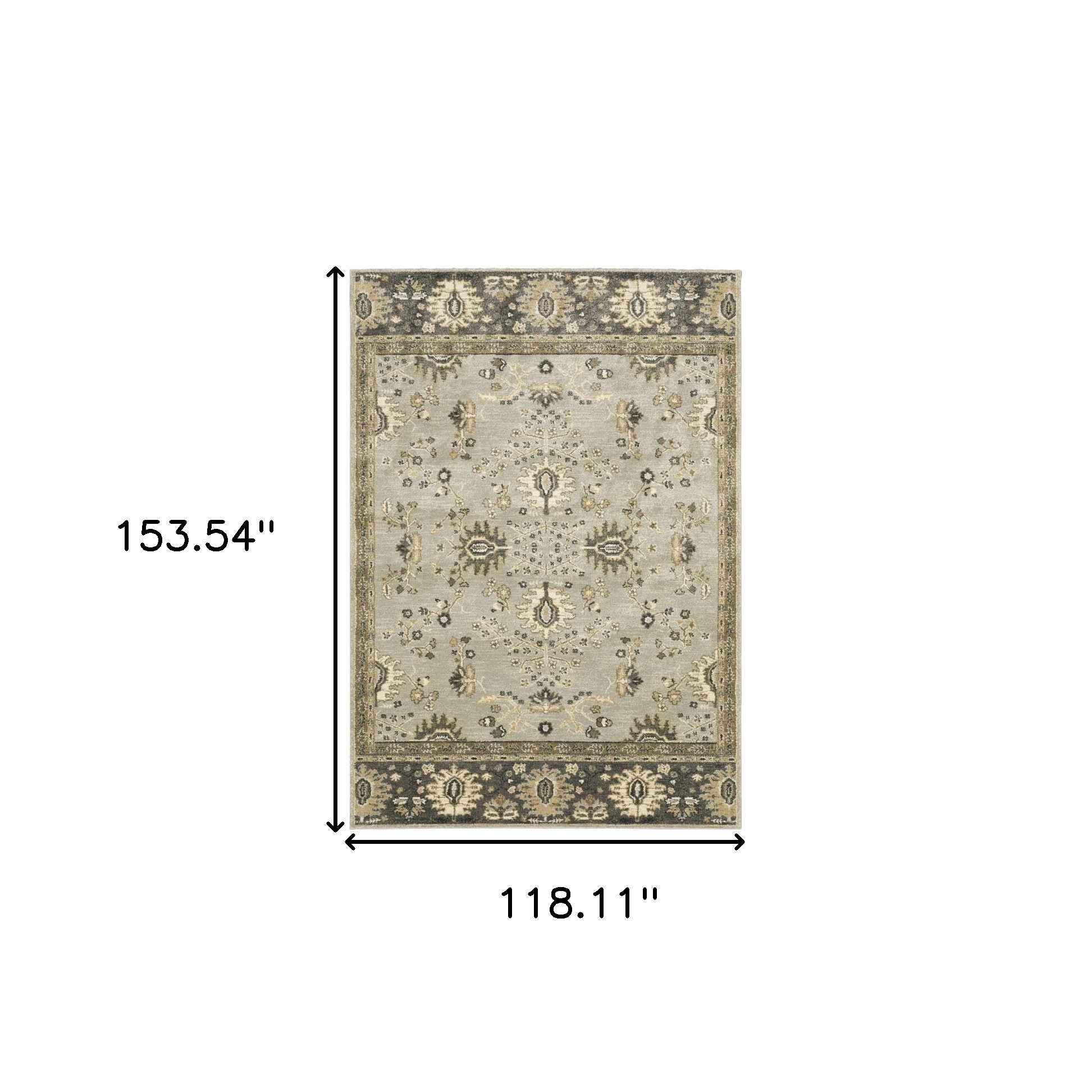 10" X 13" Grey Brown Tan And Beige Oriental Power Loom Stain Resistant Area Rug