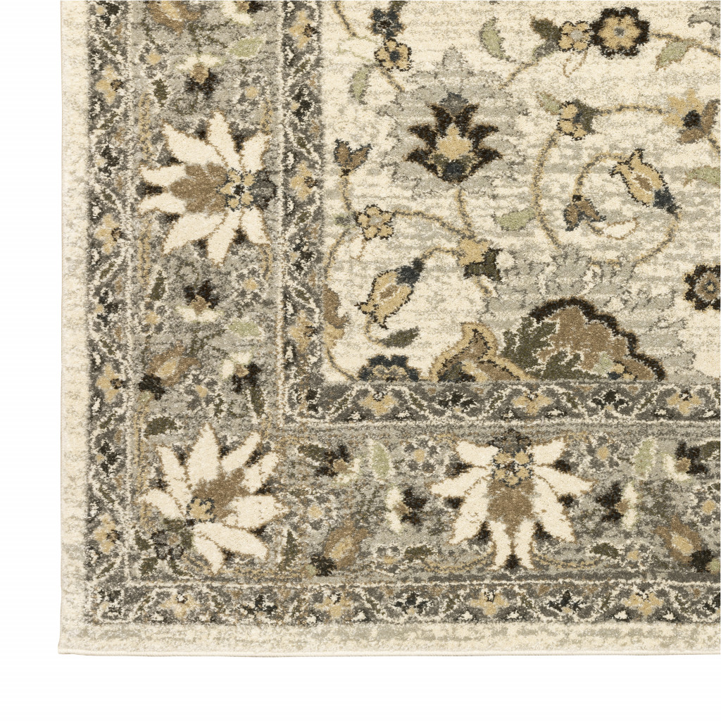 5 X 8 Beige grey Brown And charcoal Oriental Power Loom Stain Resistant Area Rug