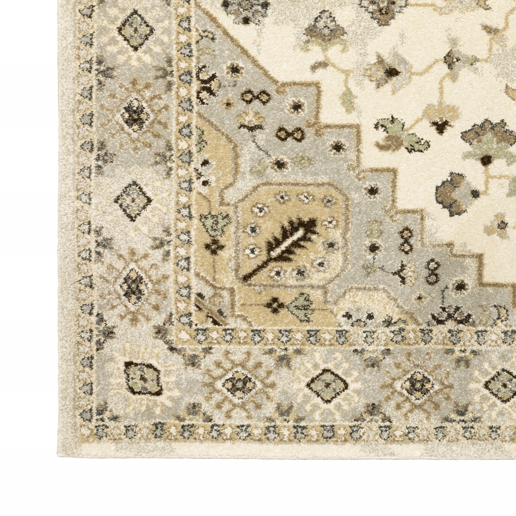 2 X 8 Beige grey Tan And Brown Oriental Power Loom Stain Resistant Runner Rug