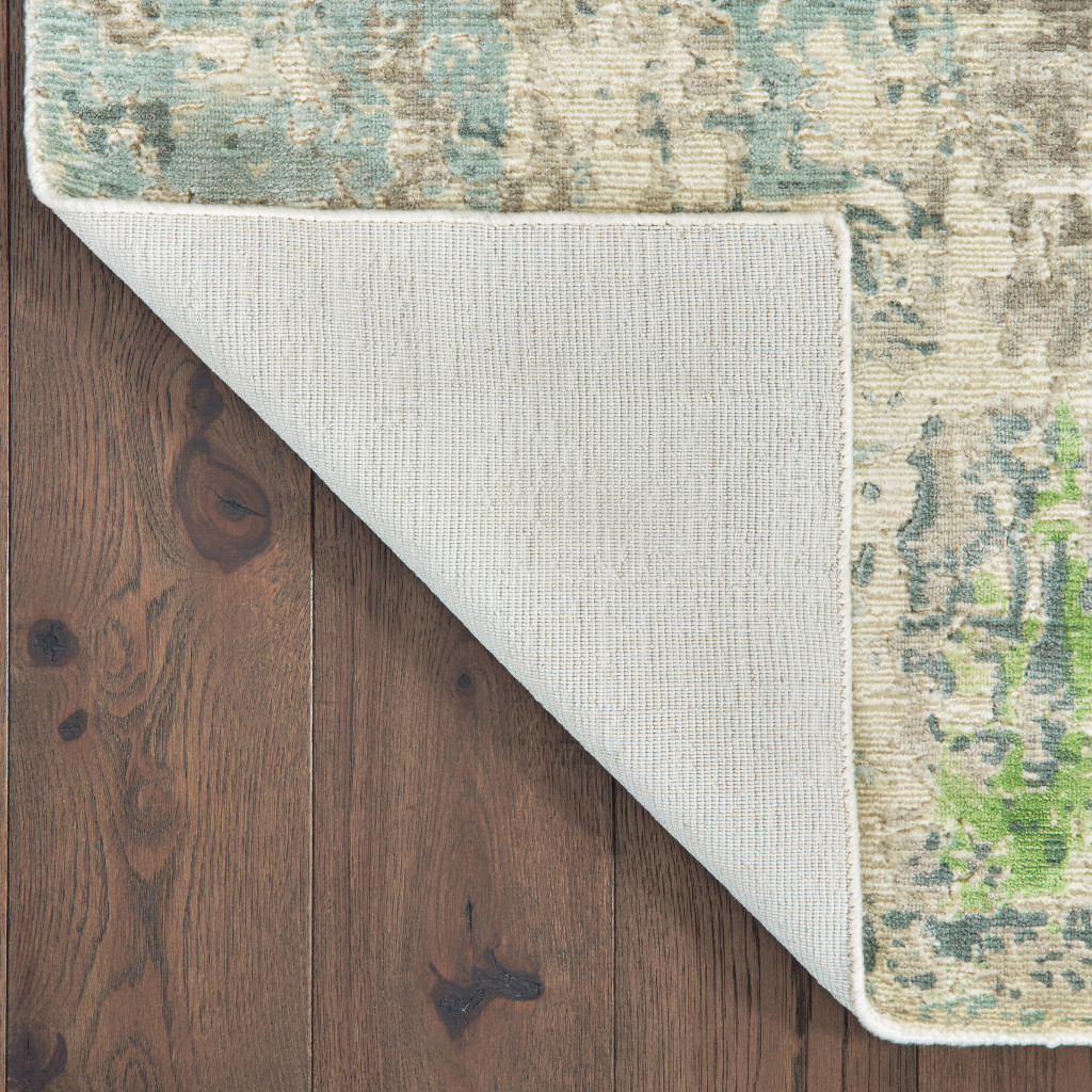 6" X 9" Blue And Green Abstract Hand Loomed Stain Resistant Area Rug