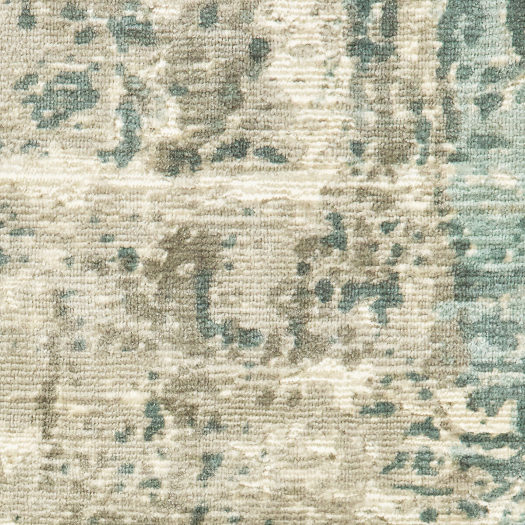 6" X 9" Blue And Green Abstract Hand Loomed Stain Resistant Area Rug