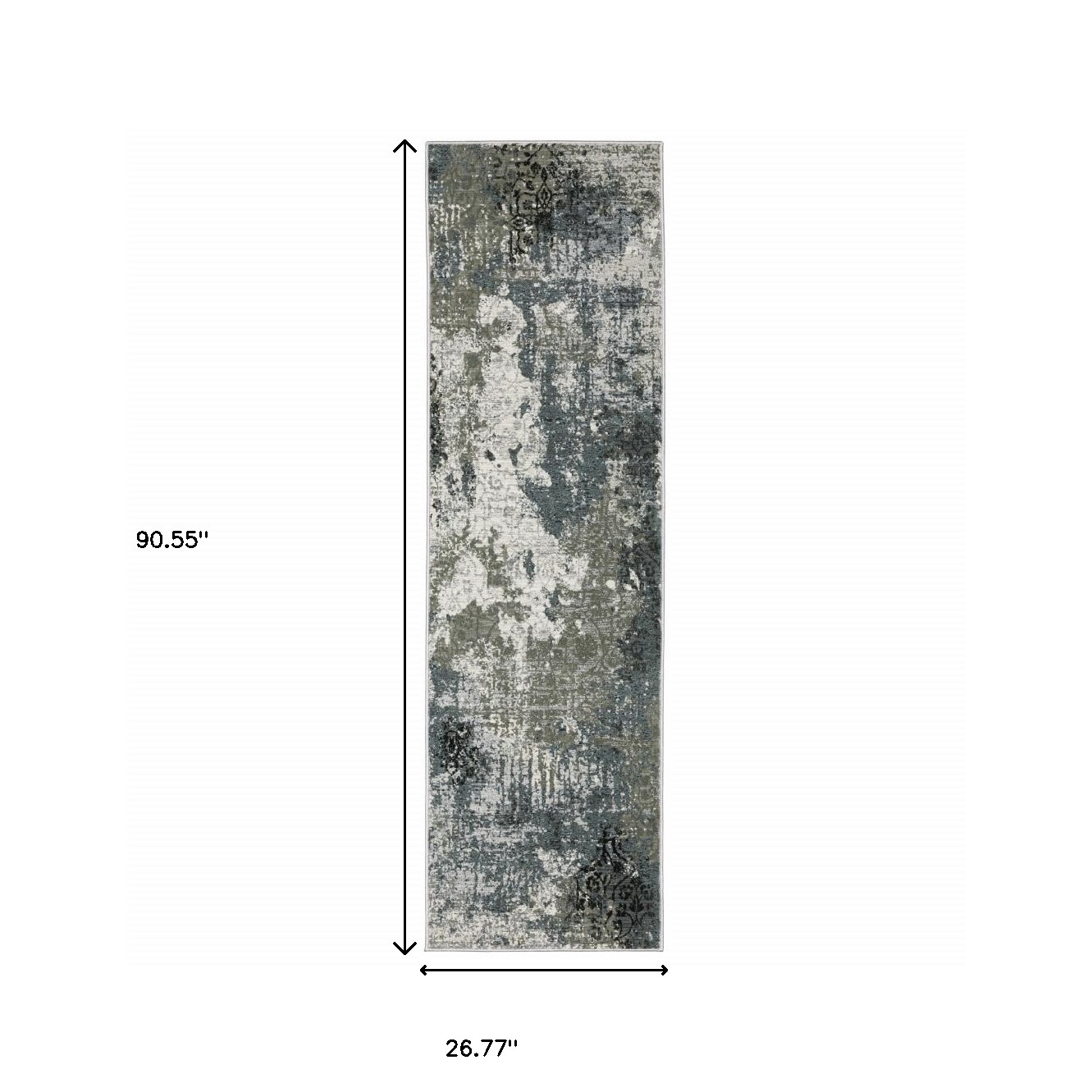 2" X 8" Ivory Grey Charcoal Blue And Navy Abstract Power Loom Stain Resistant Runner Rug