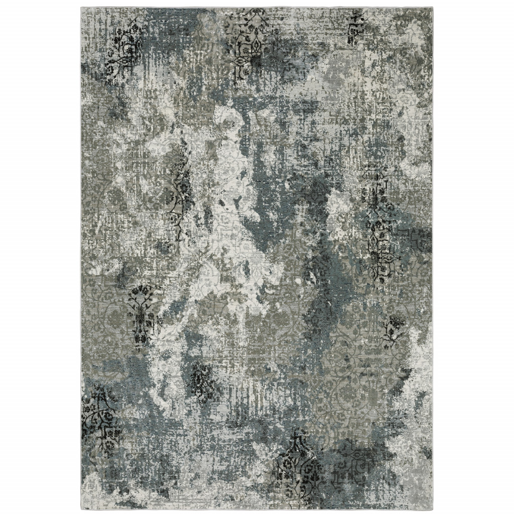 5 X 8 Ivory grey charcoal Blue And Navy Abstract Power Loom Stain Resistant Area Rug