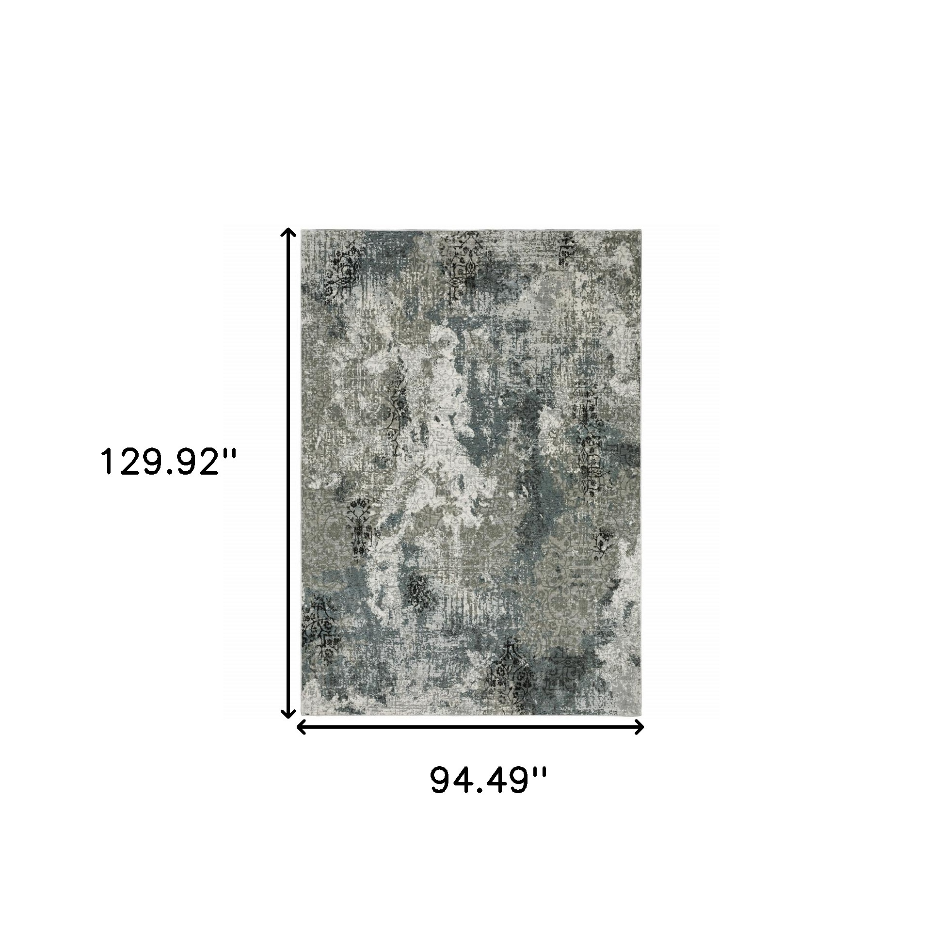8" X 11" Ivory Grey Charcoal Blue And Navy Abstract Power Loom Stain Resistant Area Rug