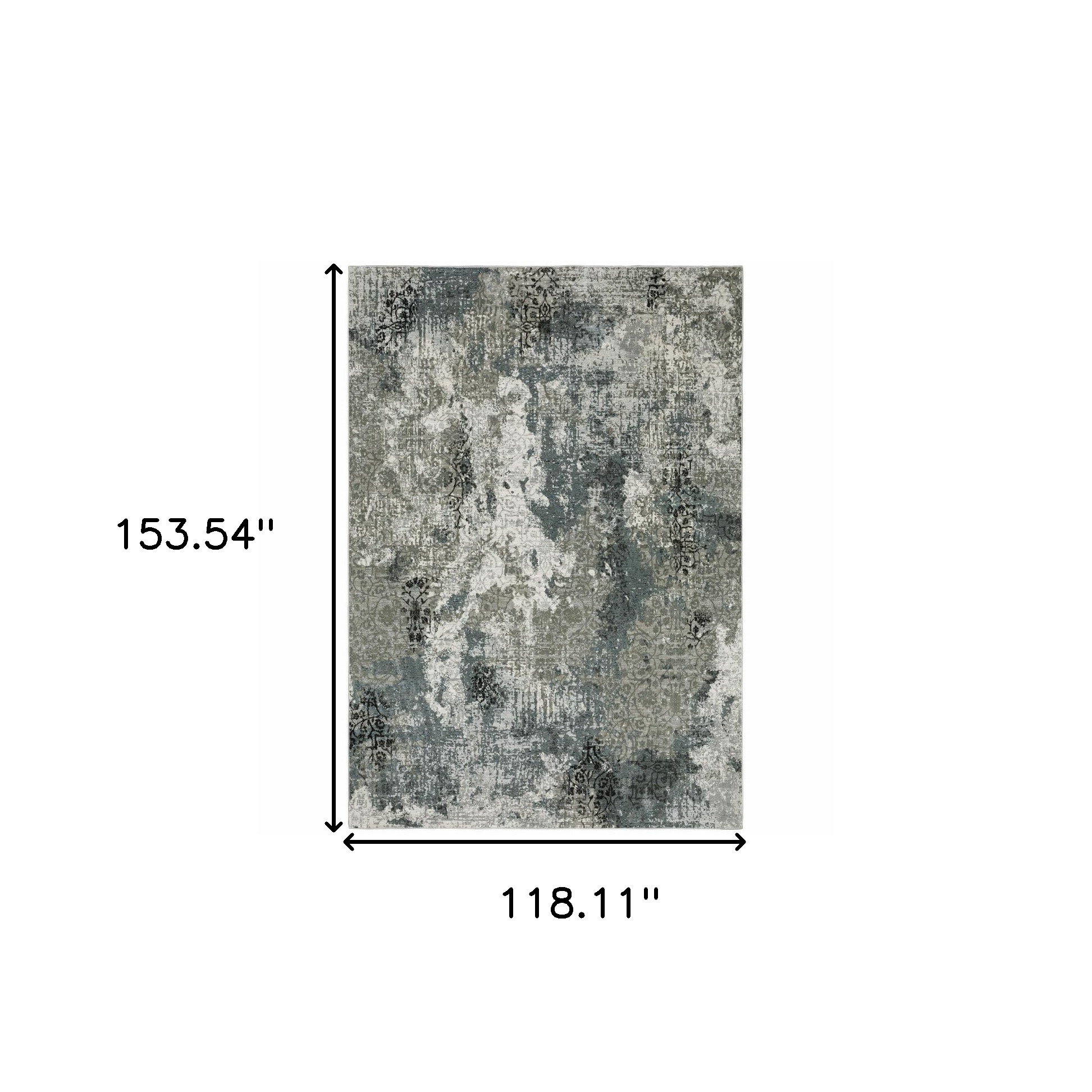 10" X 13" Ivory Grey Charcoal Blue And Navy Abstract Power Loom Stain Resistant Area Rug
