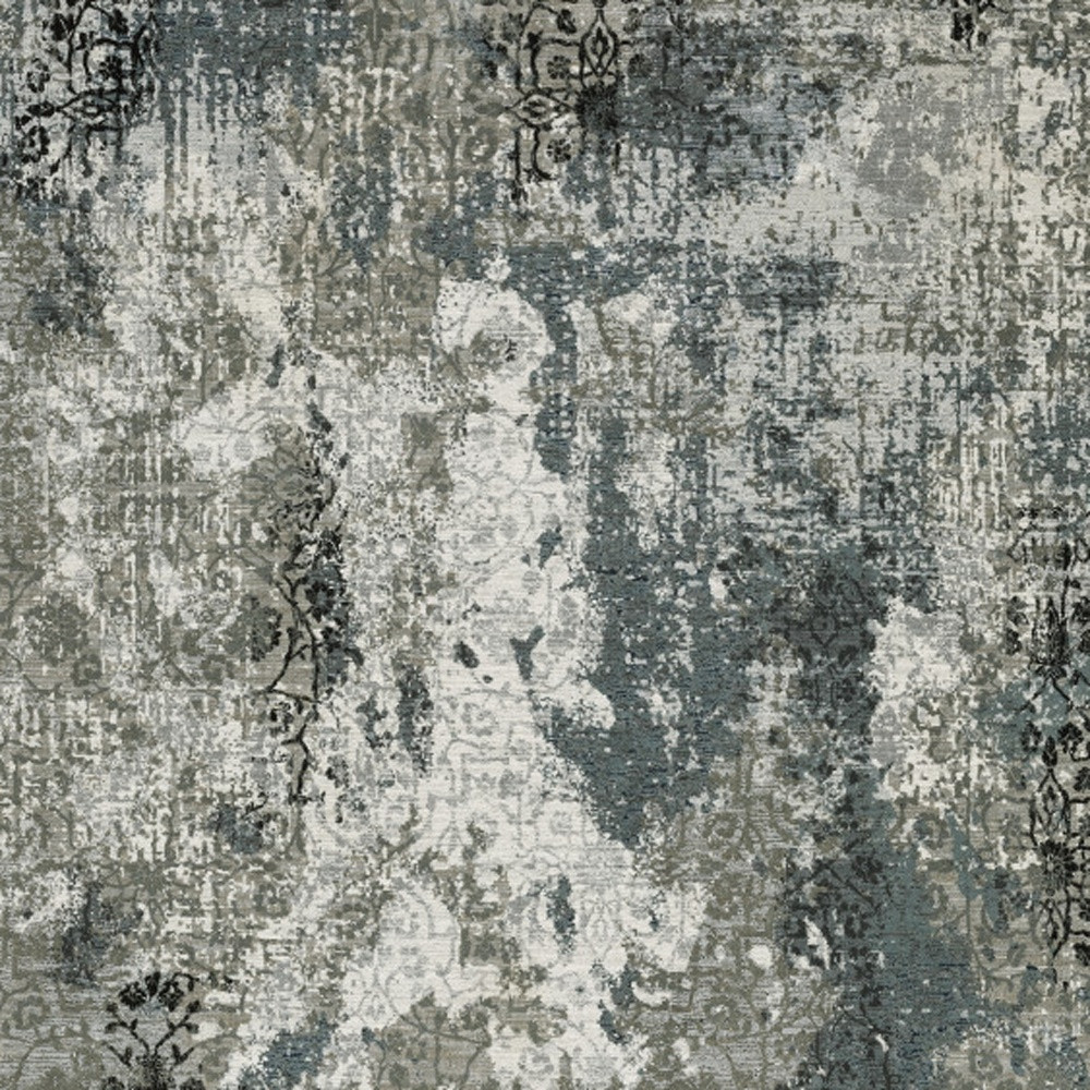 10" X 13" Ivory Grey Charcoal Blue And Navy Abstract Power Loom Stain Resistant Area Rug