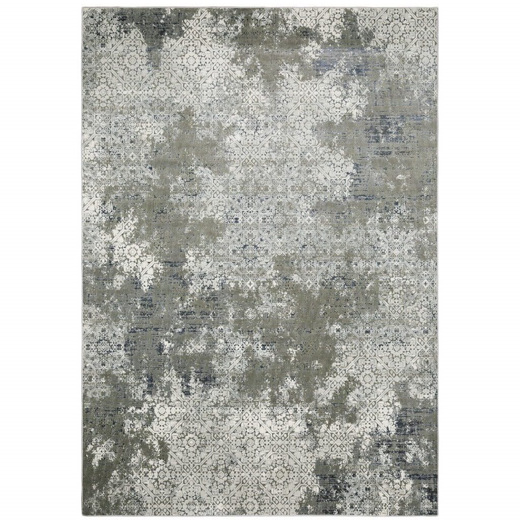 4 X 6 Ivory grey Blue And Taupe Abstract Power Loom Stain Resistant Area Rug