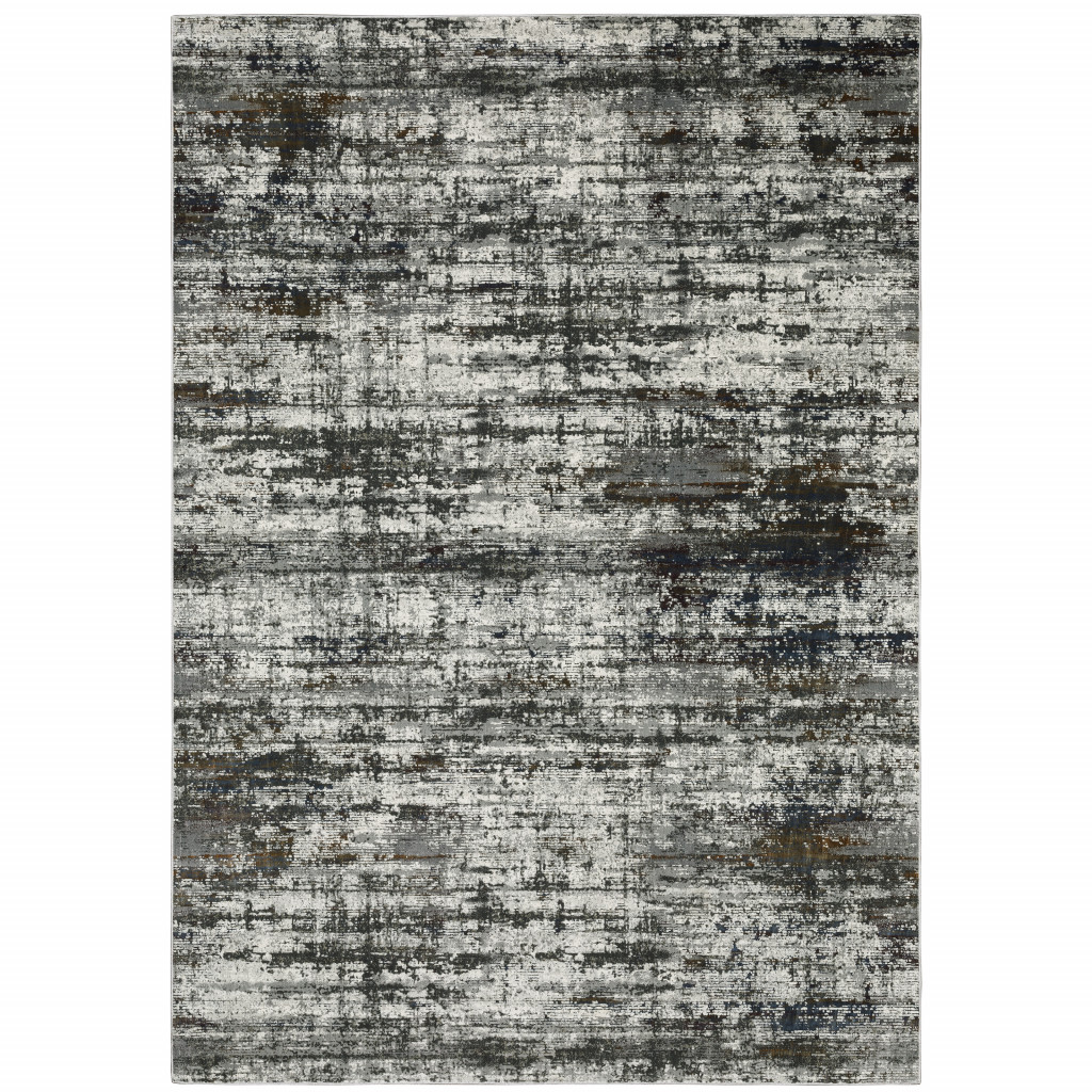 4 X 6 Ivory charcoal grey Blue Rust And Brown Abstract Power Loom Stain Resistant Area Rug