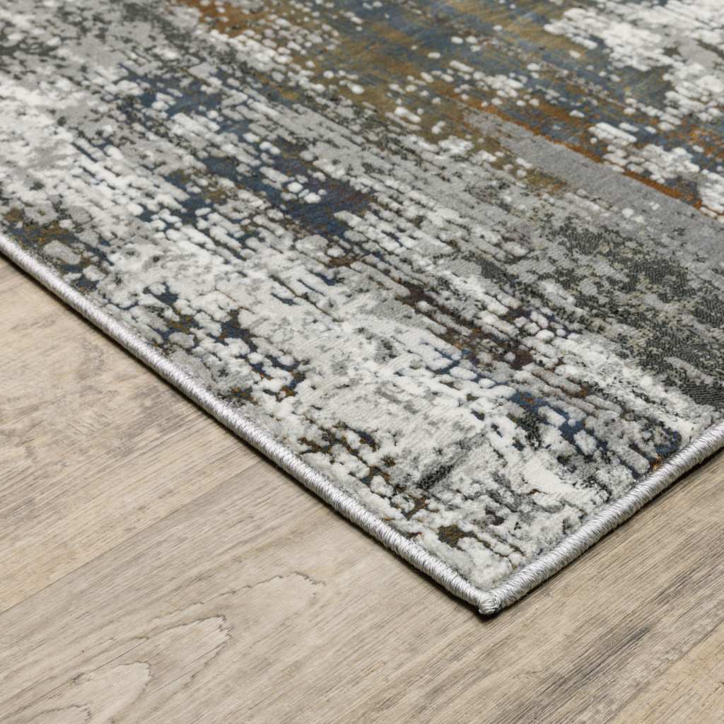 6" X 9" Ivory Charcoal Grey Blue Rust And Brown Abstract Power Loom Stain Resistant Area Rug