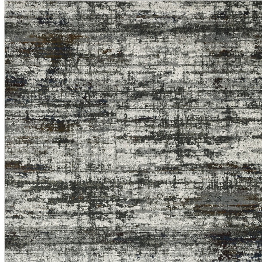 8" X 11" Ivory Charcoal Grey Blue Rust And Brown Abstract Power Loom Stain Resistant Area Rug
