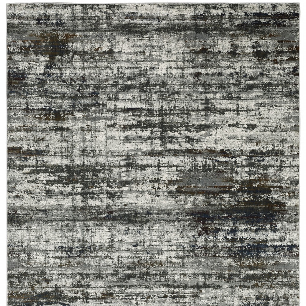 10" X 13" Ivory Charcoal Grey Blue Rust And Brown Abstract Power Loom Stain Resistant Area Rug