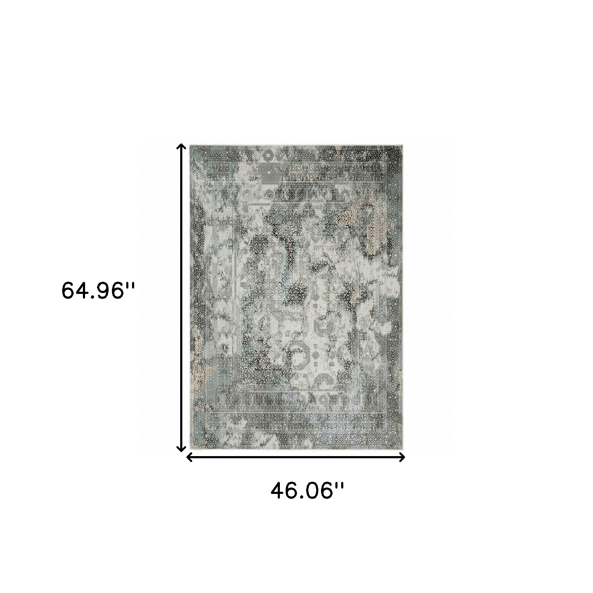 4" X 6" Gray and Ivory Oriental Power Loom Area Rug
