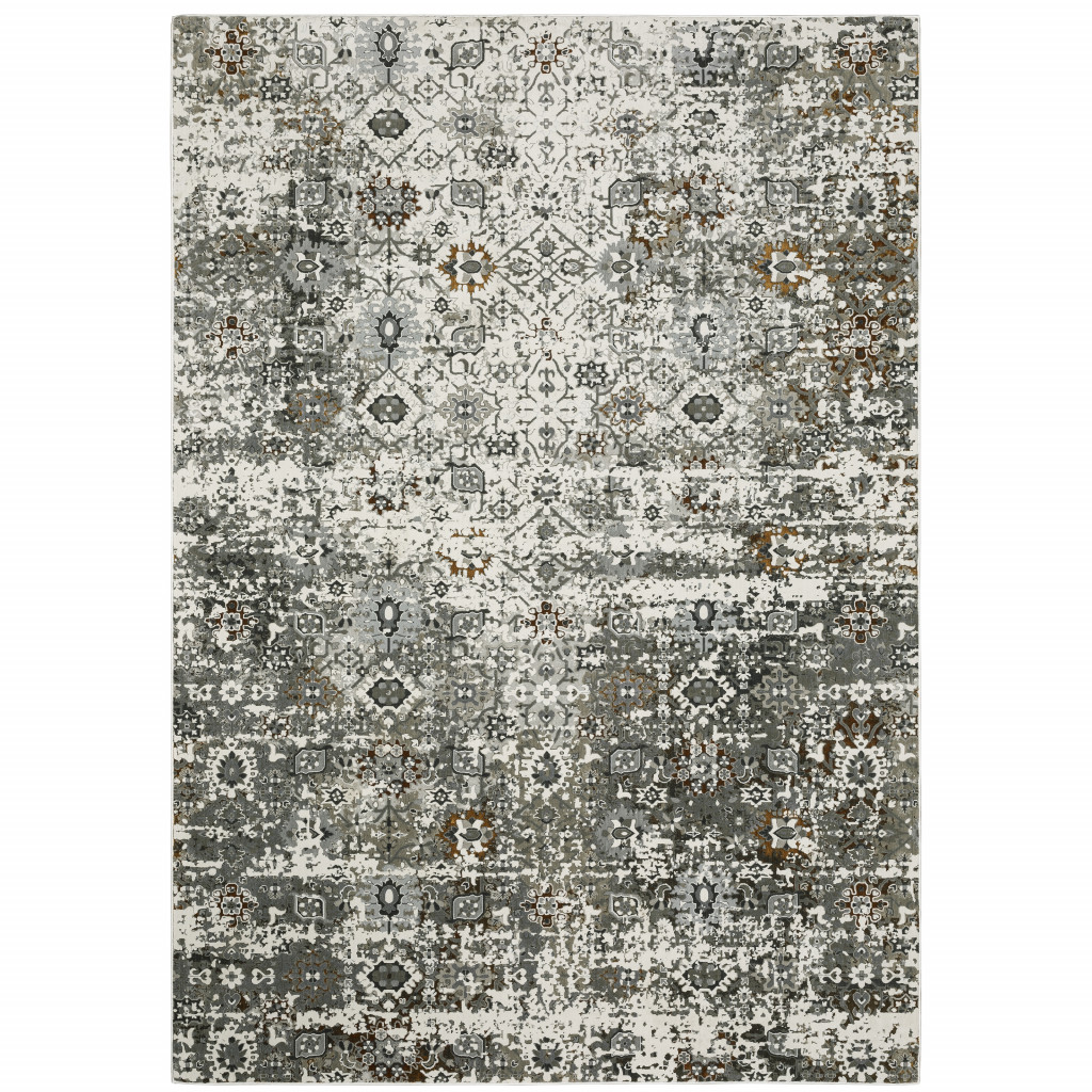4 X 6 Ivory grey charcoal Rust gold And Brown Oriental Power Loom Stain Resistant Area Rug
