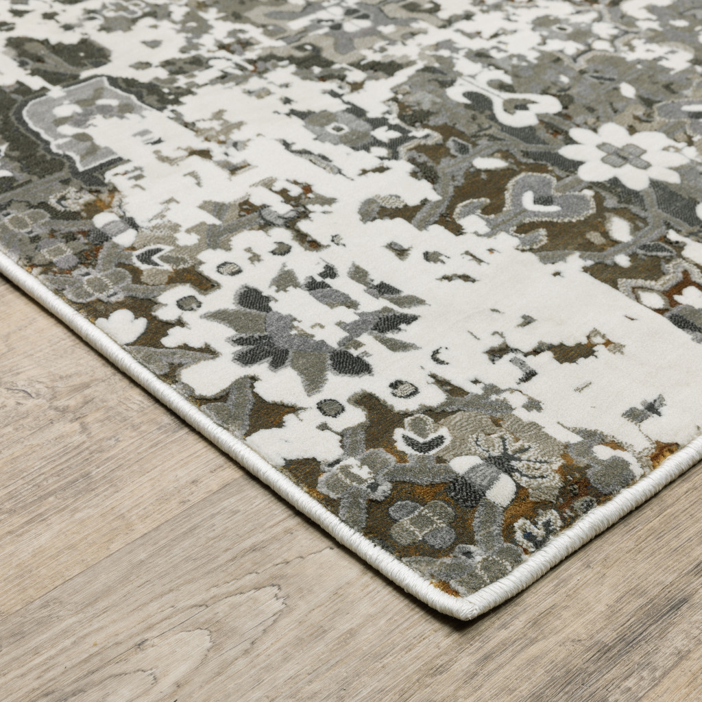 4 X 6 Ivory grey charcoal Rust gold And Brown Oriental Power Loom Stain Resistant Area Rug