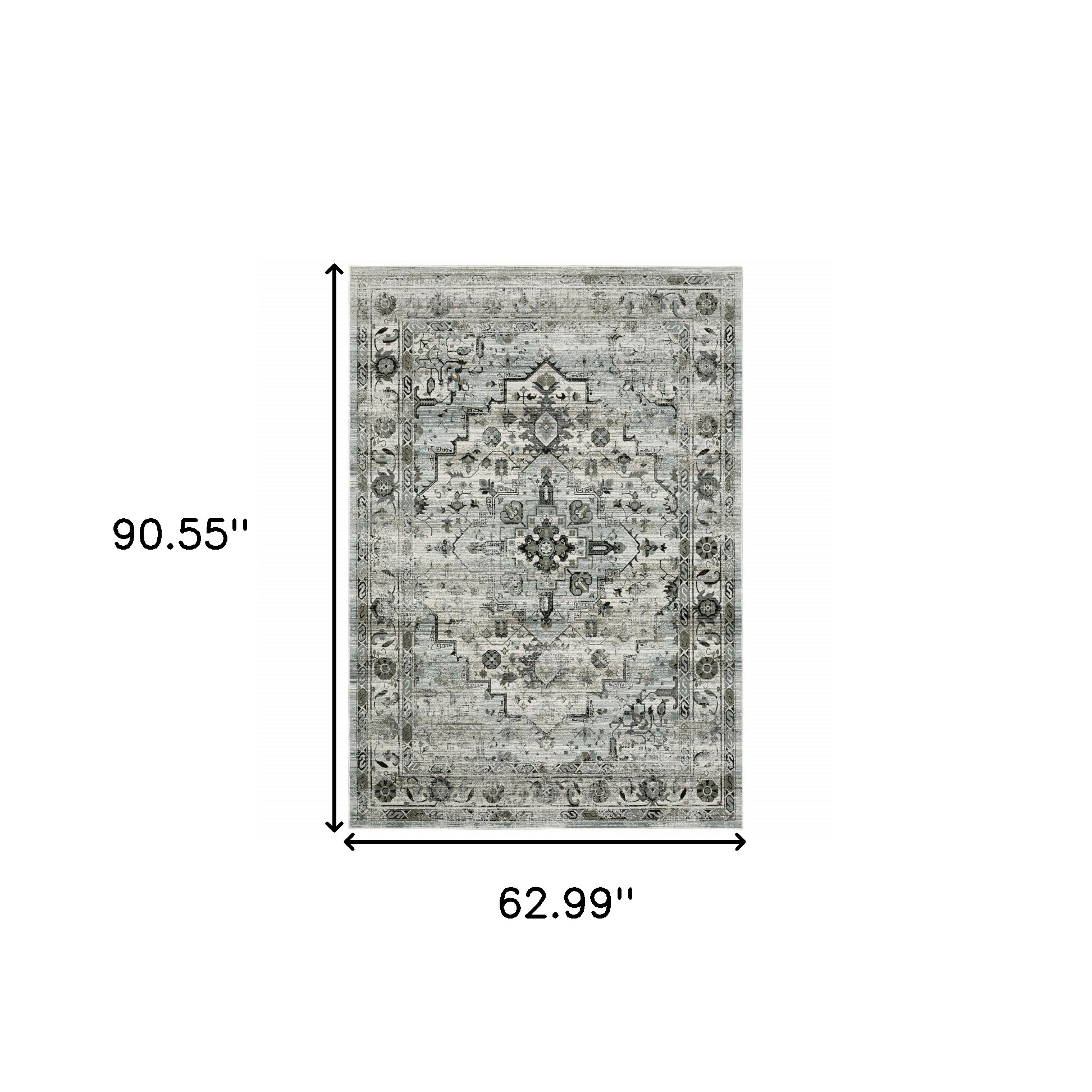 5" X 8" Ivory Grey Charcoal Blue And Taupe Oriental Power Loom Stain Resistant Area Rug