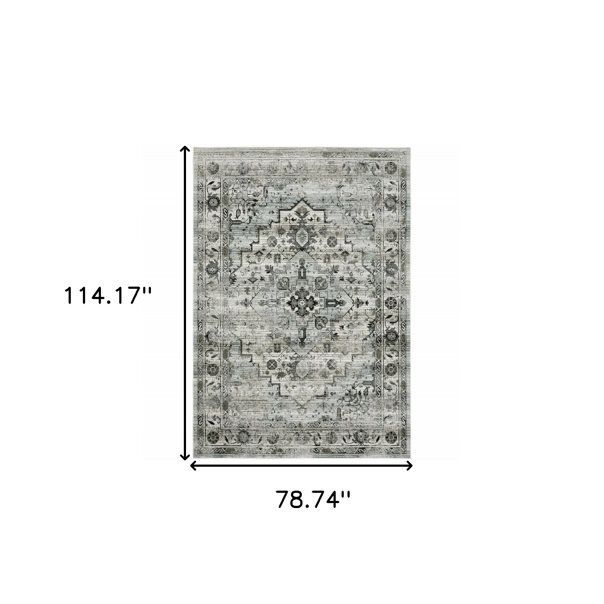 6" X 9" Ivory Grey Charcoal Blue And Taupe Oriental Power Loom Stain Resistant Area Rug