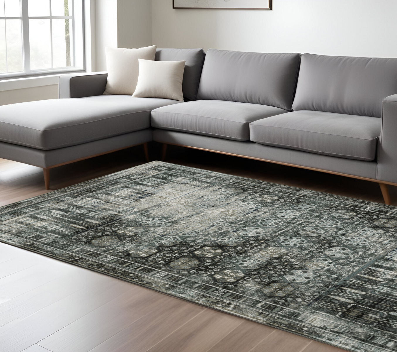 7' X 10' Charcoal And Gray Oriental Distressed Area Rug-508931-1