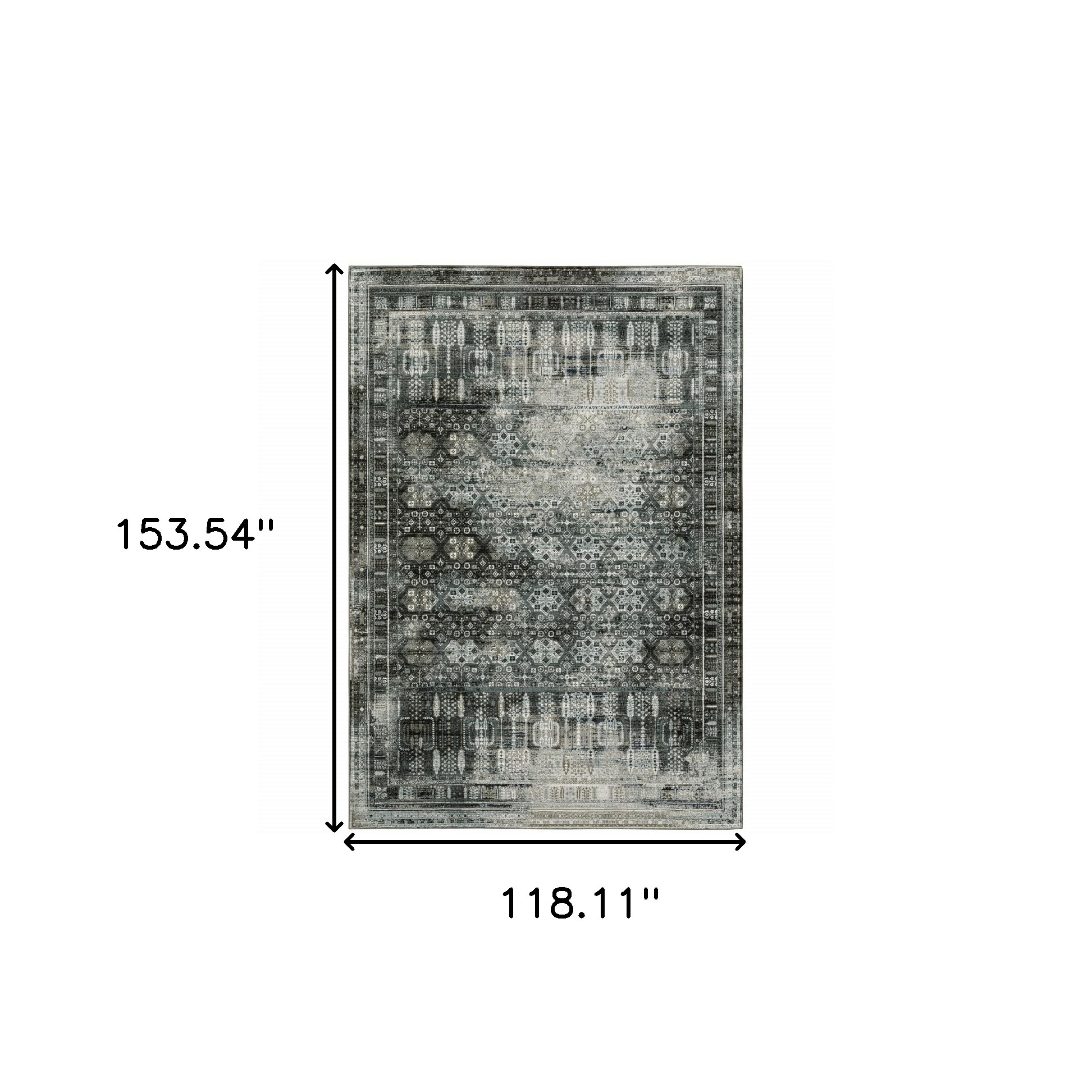 10" X 13" Gray And Ivory Oriental Power Loom Area Rug