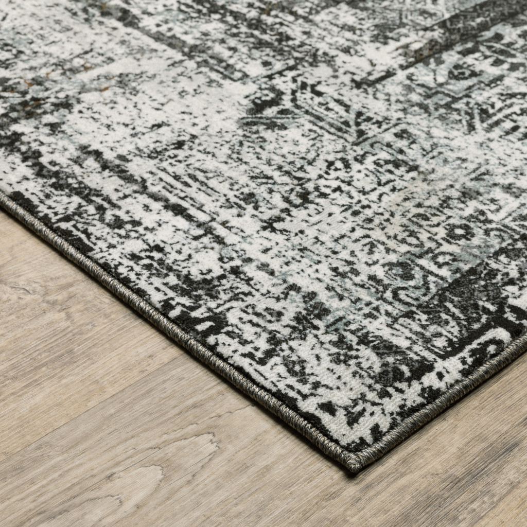 2 X 8 charcoal Rust grey Blue Ivory And Brown Oriental Power Loom Stain Resistant Runner Rug