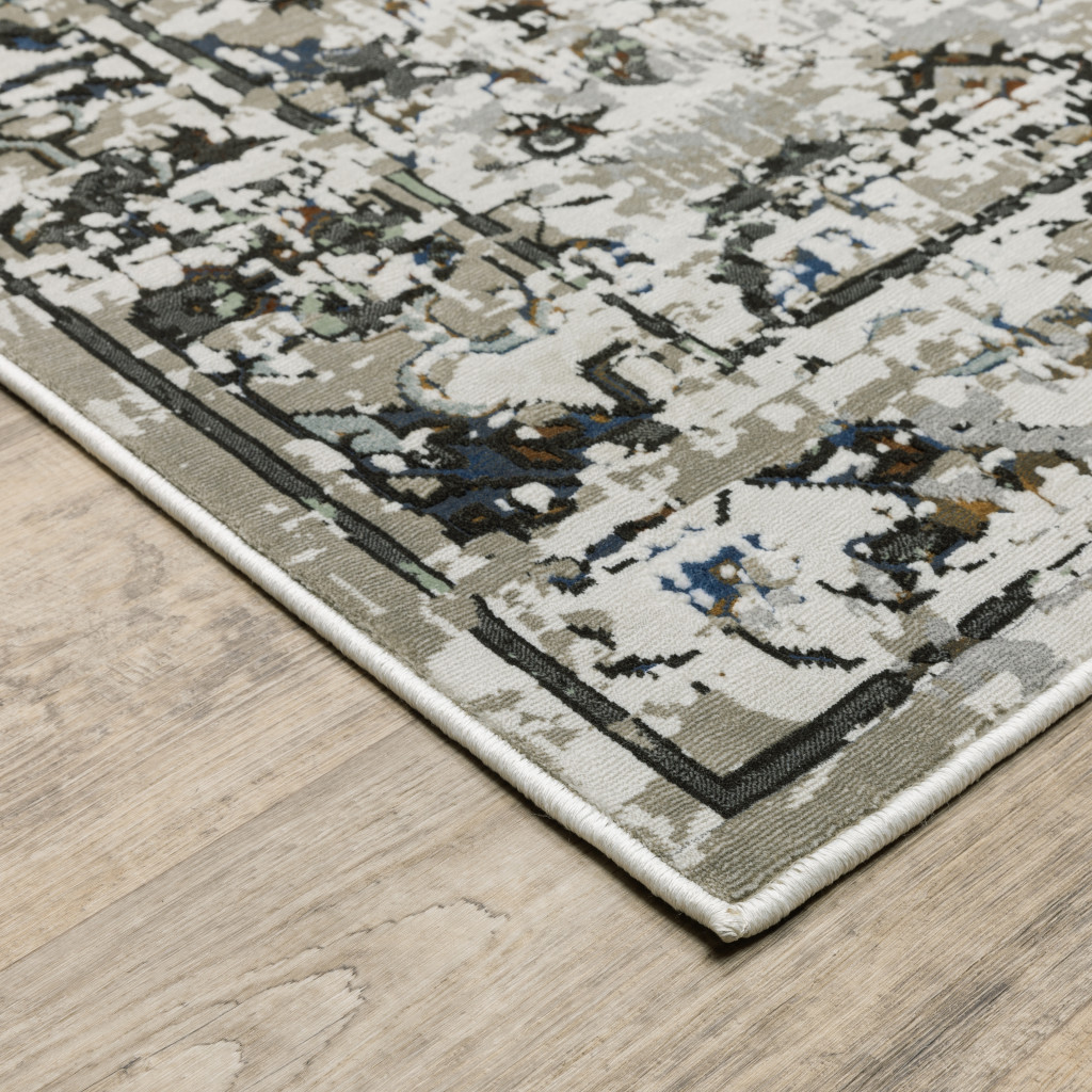 7" X 10" Ivory and Black Oriental Power Loom Area Rug
