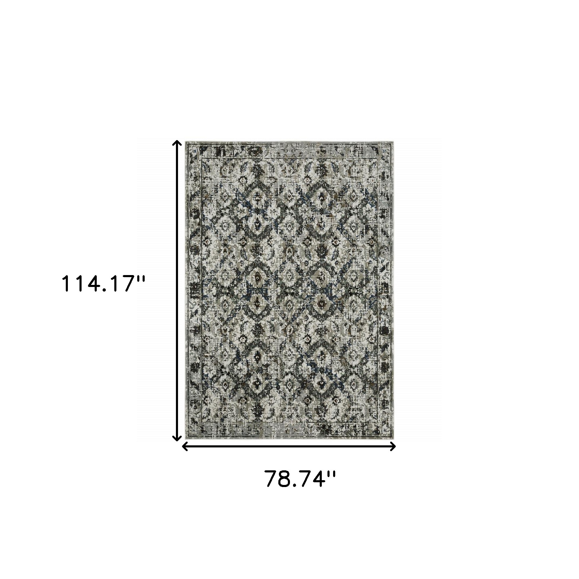 7" X 10" Ivory and Black Oriental Power Loom Area Rug