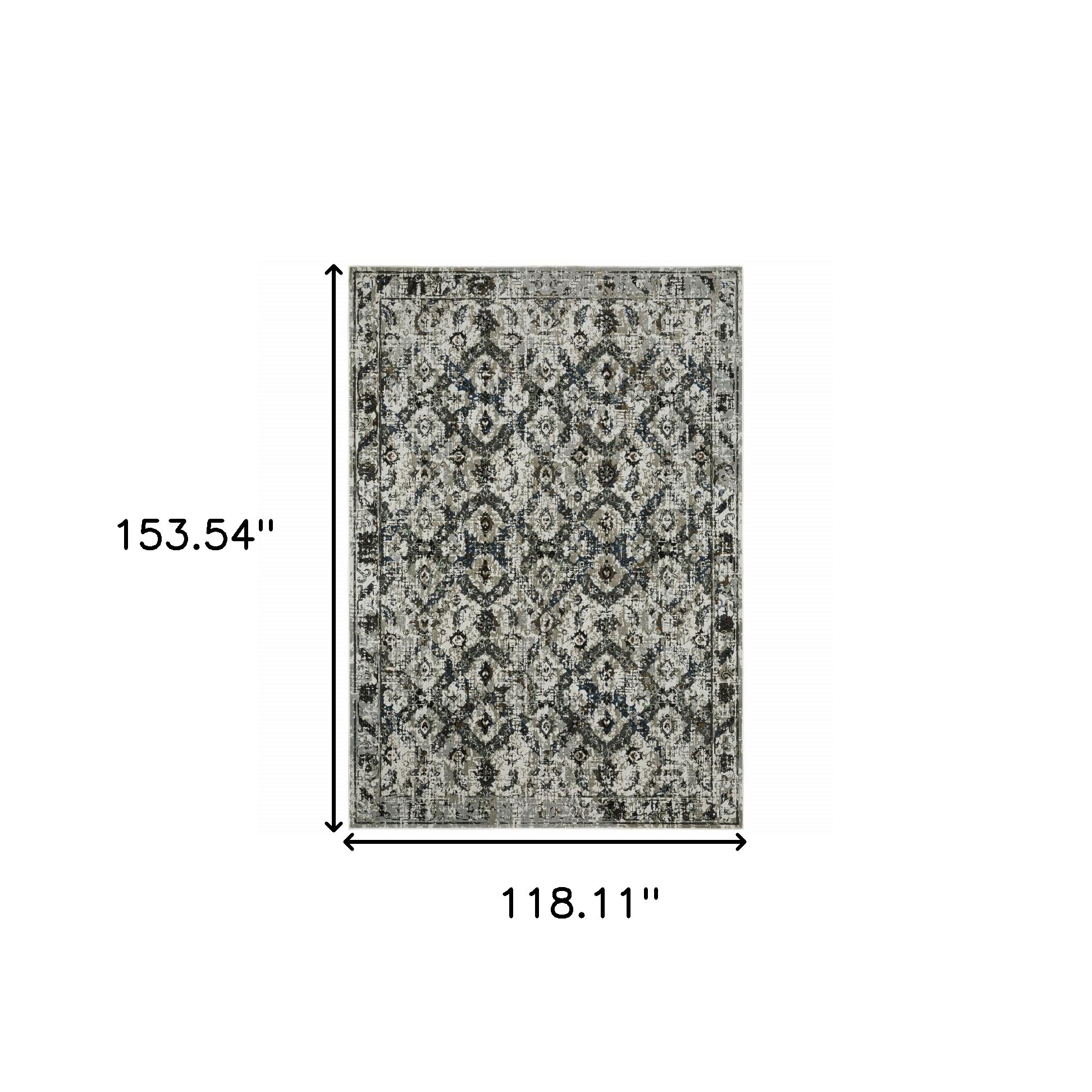 10" X 13" Black and Gray Oriental Power Loom Area Rug