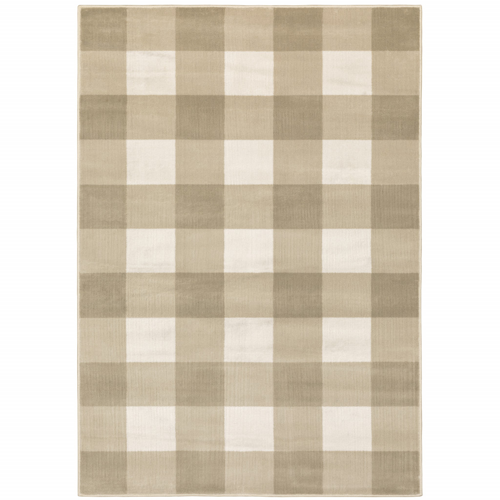 7' X 9' Beige And Ivory Geometric Area Rug-508949-1