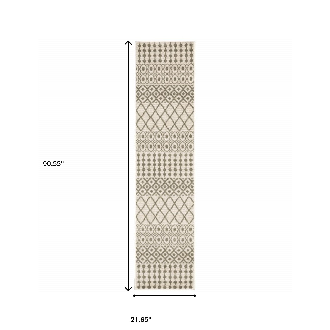 2" X 8" Ivory And Grey Geometric Power Loom Stain Resistant Runner Rug