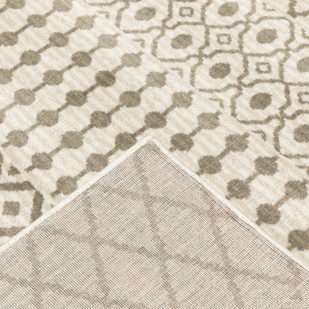2" X 8" Ivory And Grey Geometric Power Loom Stain Resistant Runner Rug