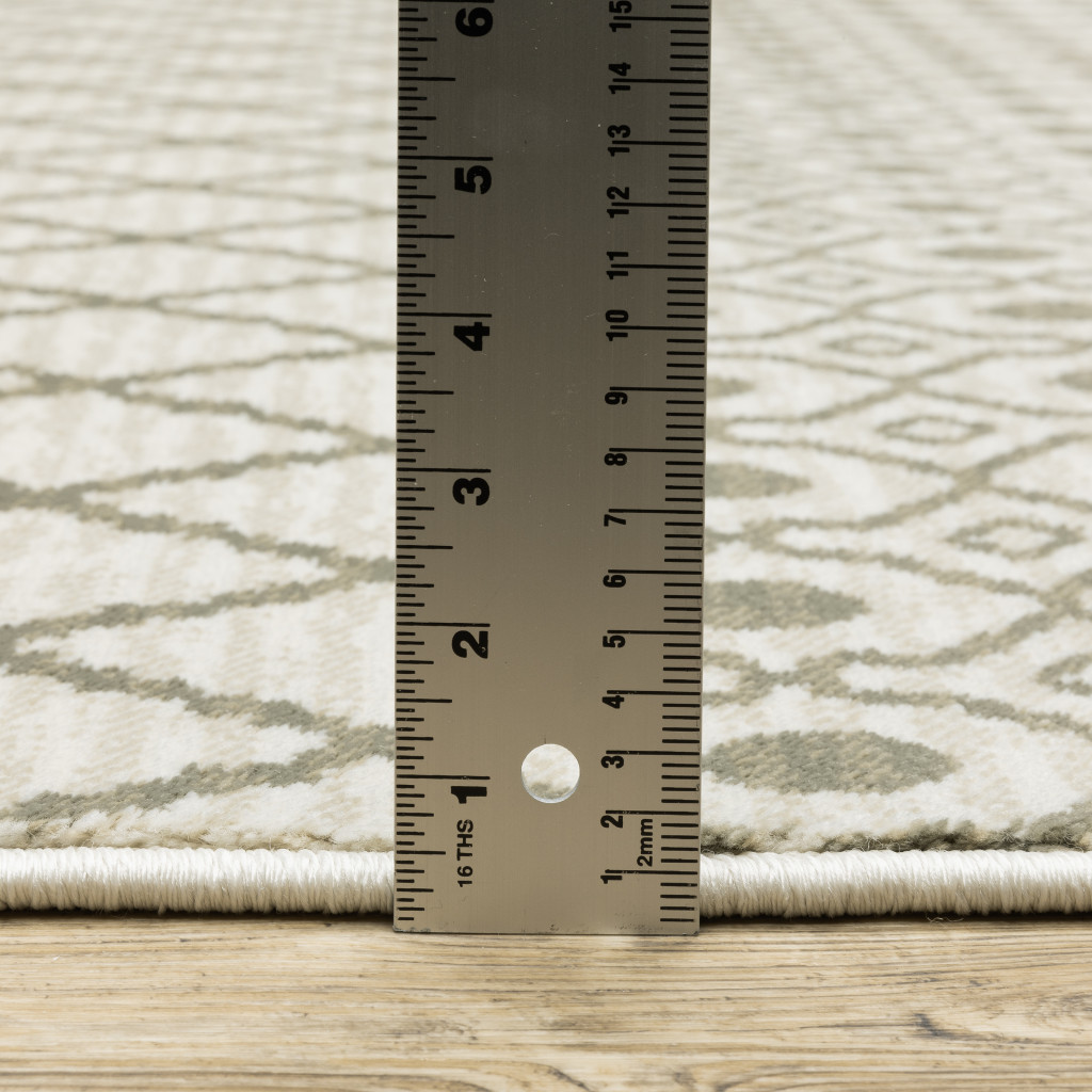 2" X 8" Ivory And Grey Geometric Power Loom Stain Resistant Runner Rug