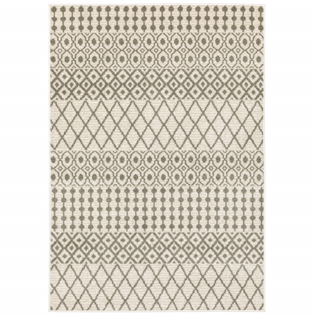 5" X 7" Ivory And Grey Geometric Power Loom Stain Resistant Area Rug