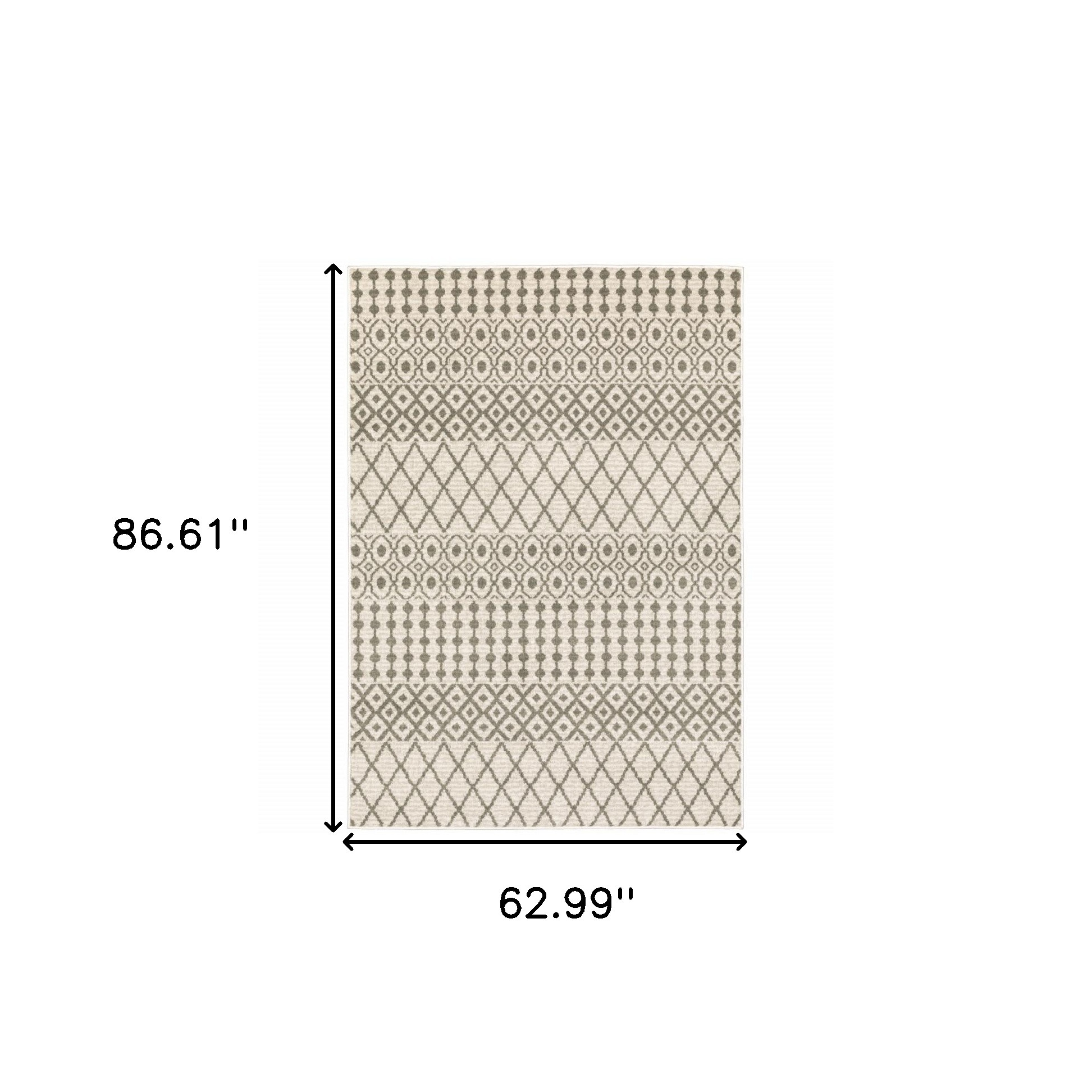 5" X 7" Ivory And Grey Geometric Power Loom Stain Resistant Area Rug