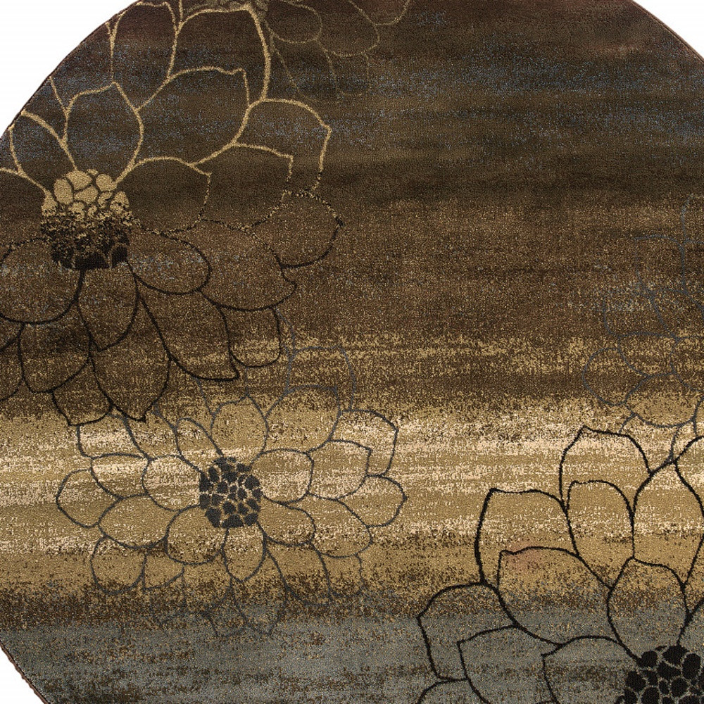 8 Brown Round Floral Power Loom Stain Resistant Area Rug