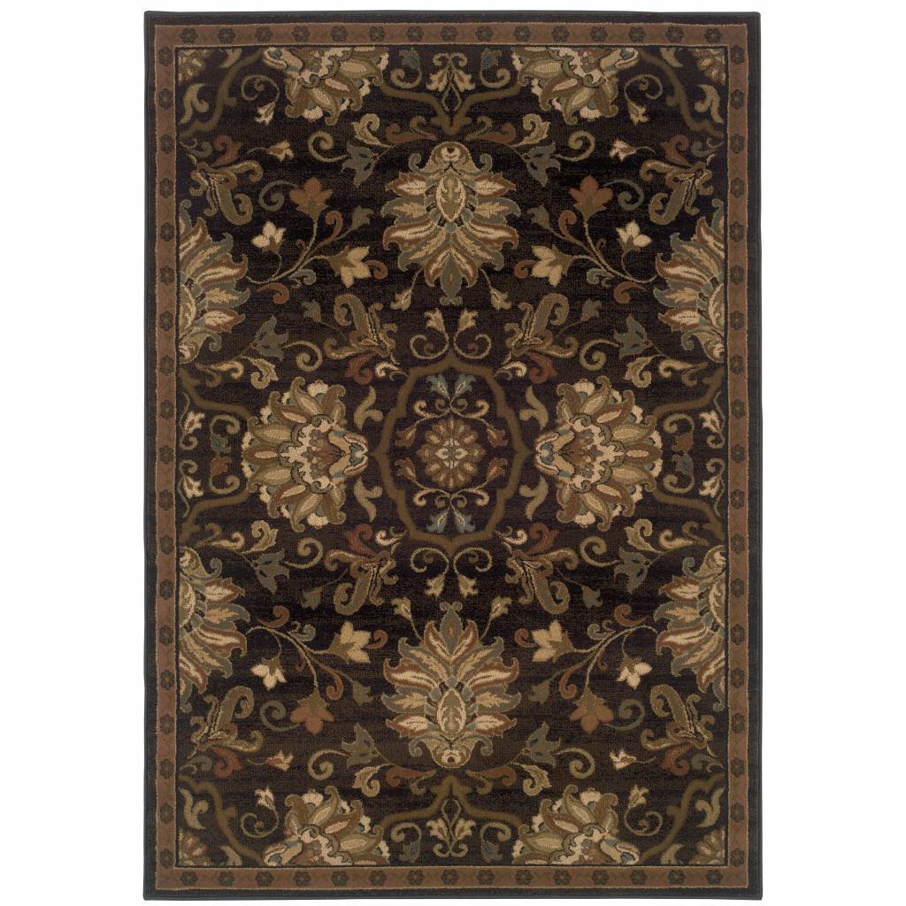 2 X 3 Brown Beige Blue And Red Oriental Power Loom Stain Resistant Area Rug