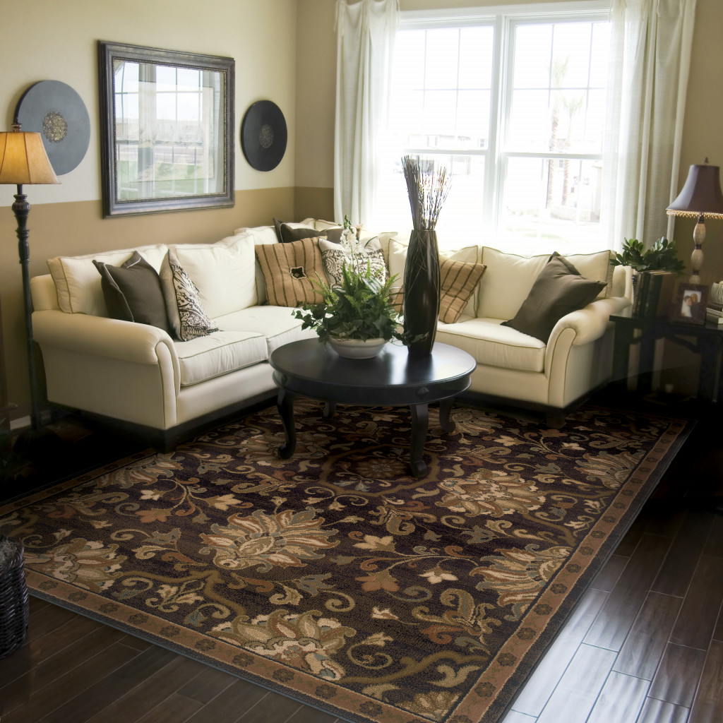 2 X 3 Brown Beige Blue And Red Oriental Power Loom Stain Resistant Area Rug