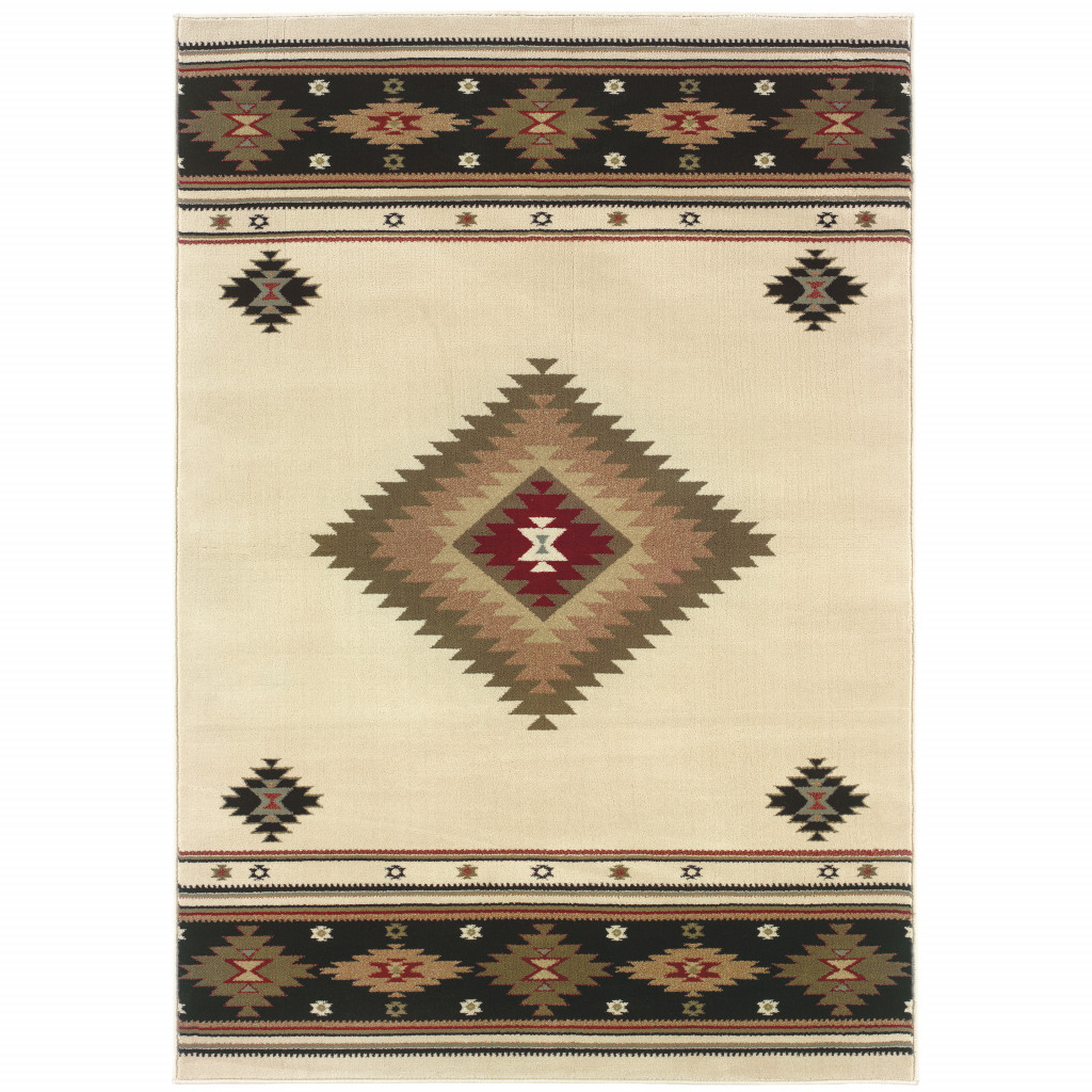 2 X 3 Beige Southwestern Power Loom Stain Resistant Area Rug