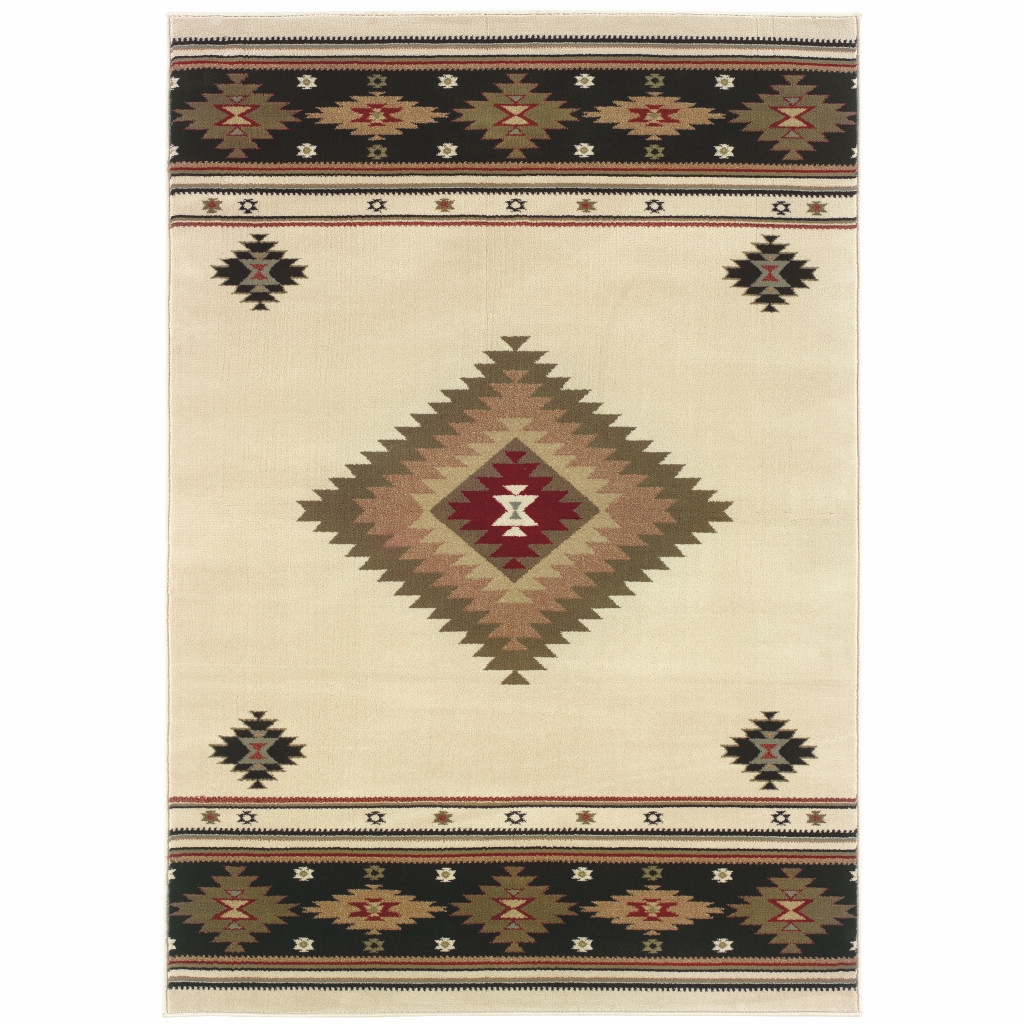 2 X 3 Beige Southwestern Power Loom Stain Resistant Area Rug
