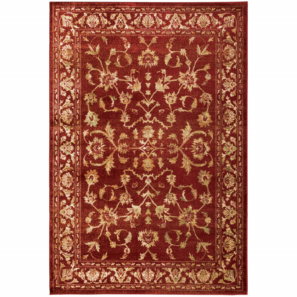 5' X 7' Red And Gold Oriental Power Loom Stain Resistant Area Rug-509063-1