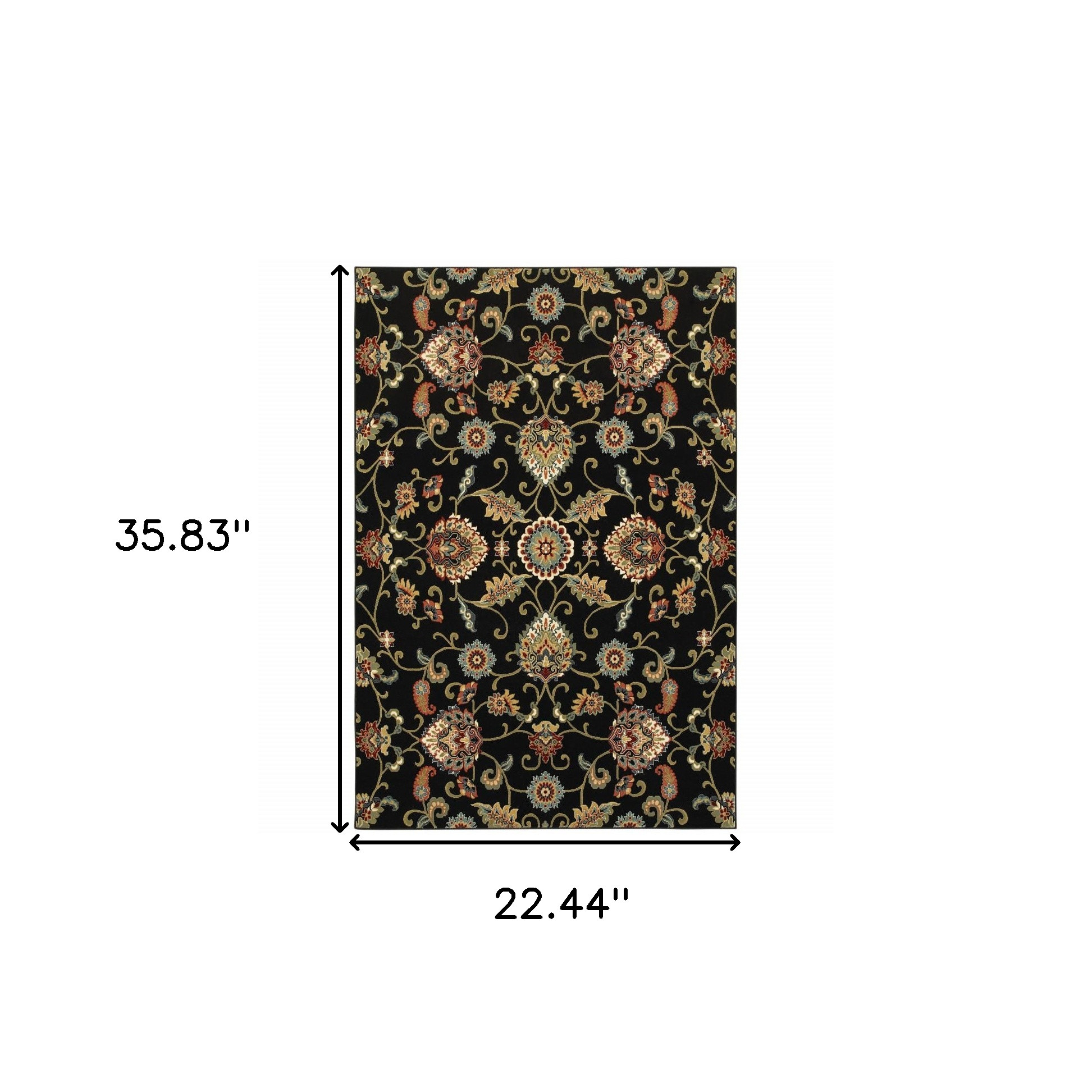 2" X 4" Green and Black Floral Power Loom Area Rug
