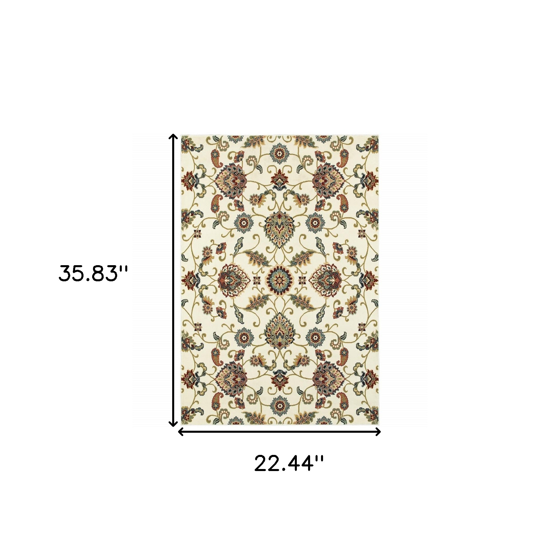 2" X 4" Ivory Green Blue Red Salmon And Yellow Floral Power Loom Stain Resistant Area Rug