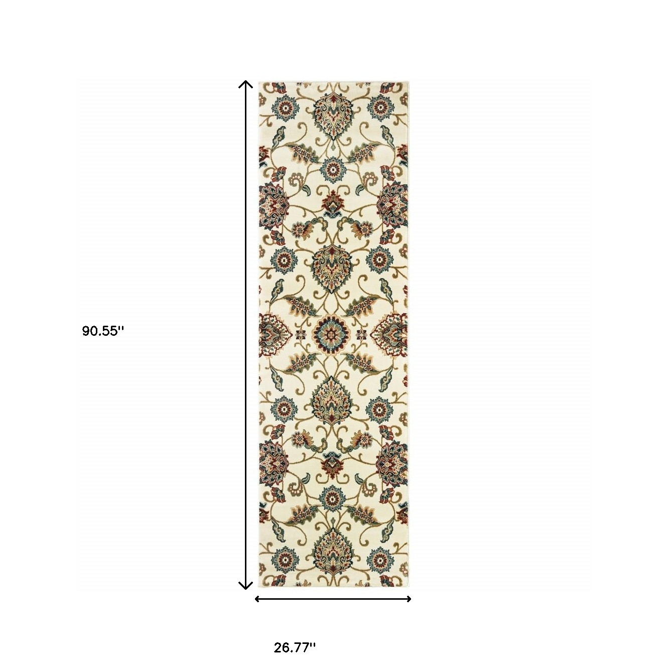 2" X 8" Ivory Floral Power Loom Stain Resistant Runner Rug