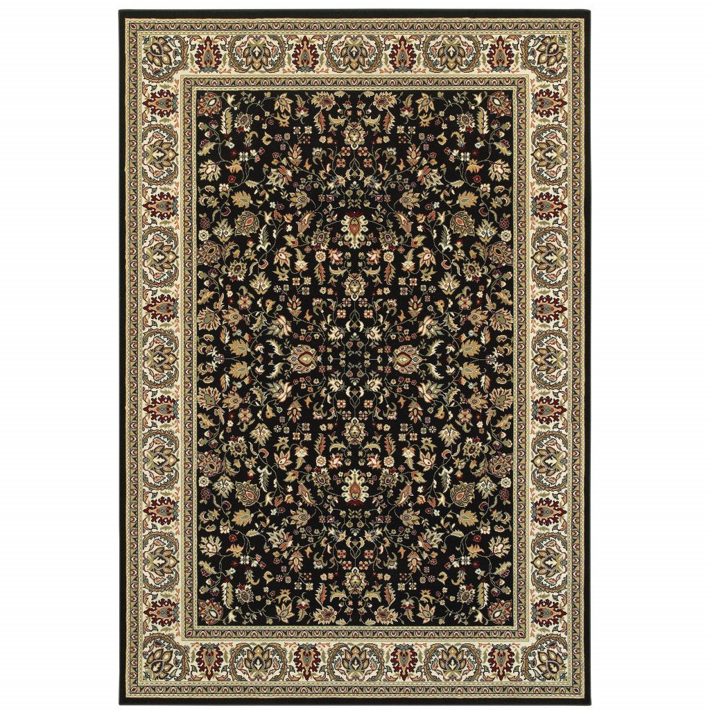 2" X 4" Black And Ivory Oriental Power Loom Stain Resistant Area Rug