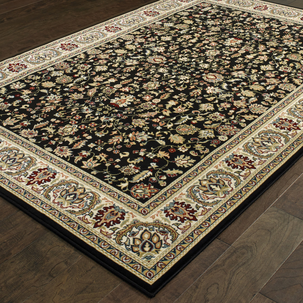 2" X 4" Black And Ivory Oriental Power Loom Stain Resistant Area Rug