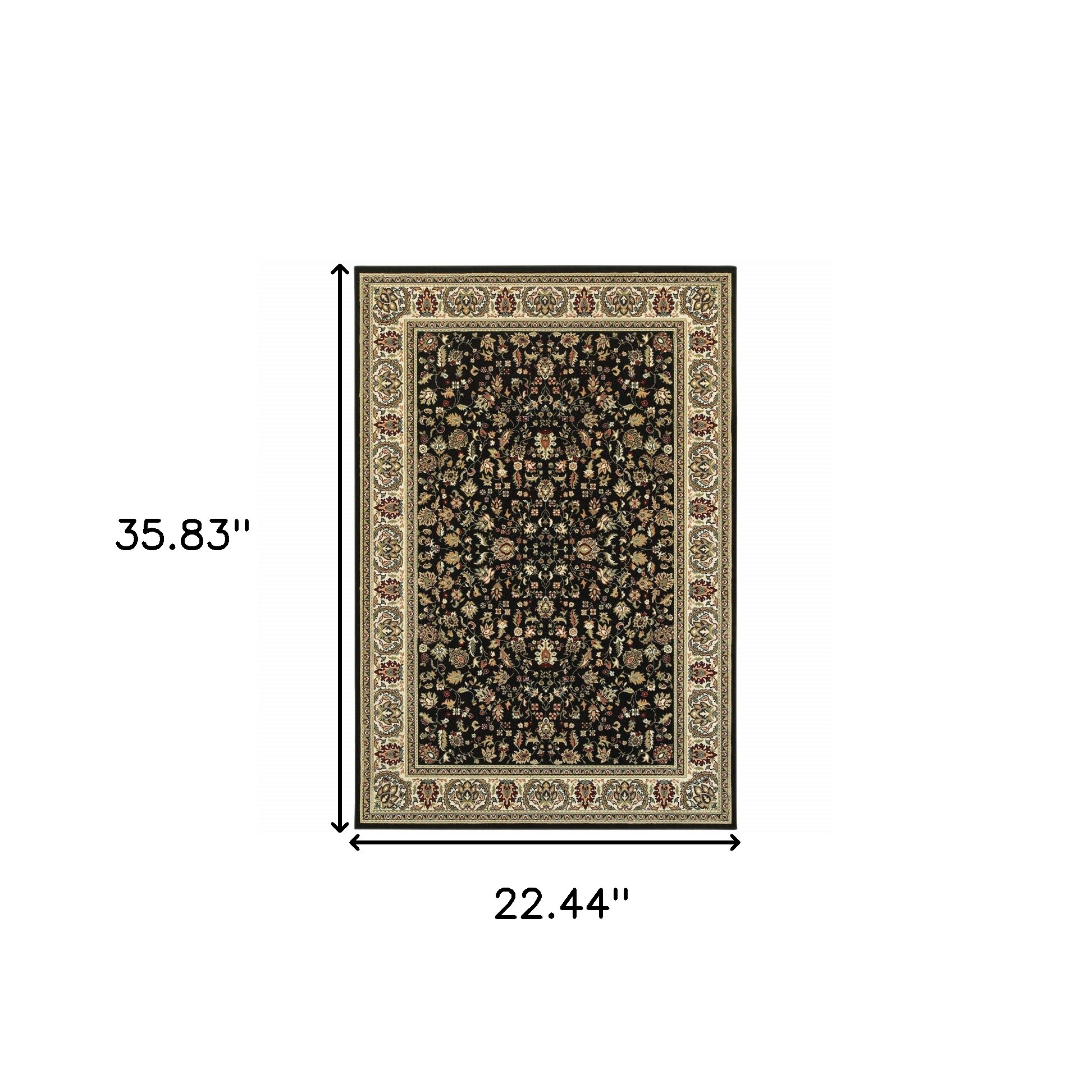 2" X 4" Black And Ivory Oriental Power Loom Stain Resistant Area Rug
