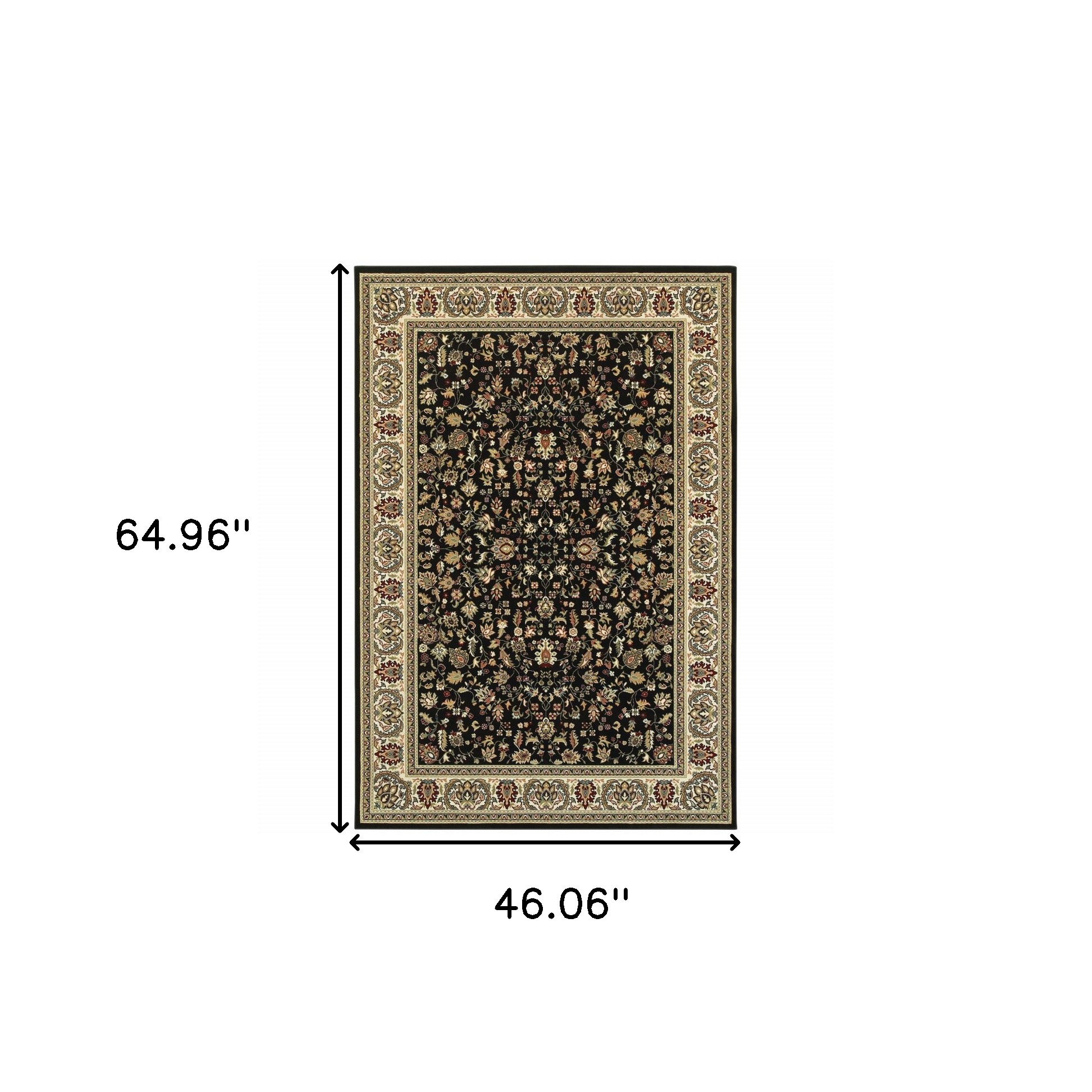 4" X 6" Black And Ivory Oriental Power Loom Stain Resistant Area Rug